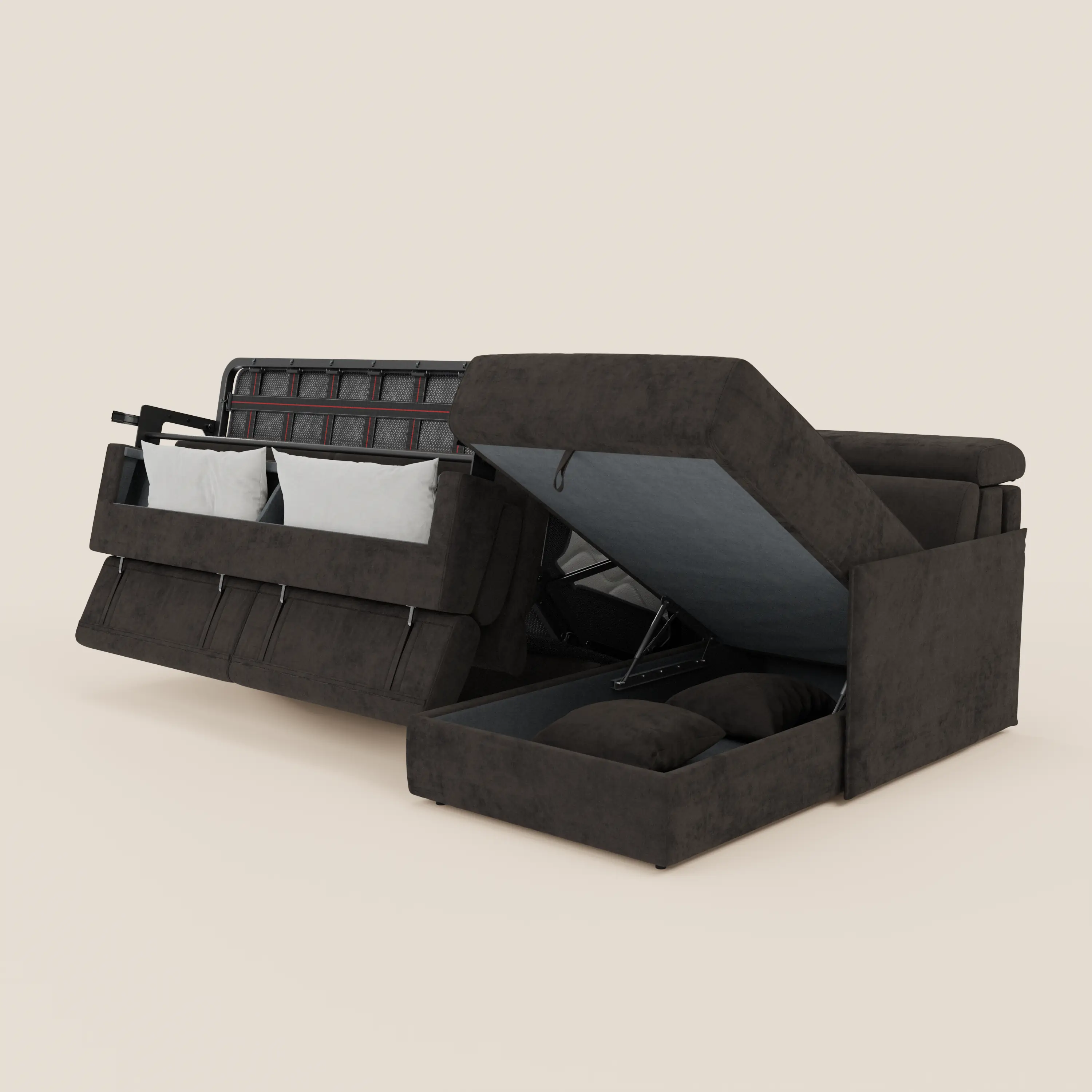 Miryam canapé convertible d'angle compact - têtières inclinables et méridienne coffre en tissu détachable T31 - Image 232