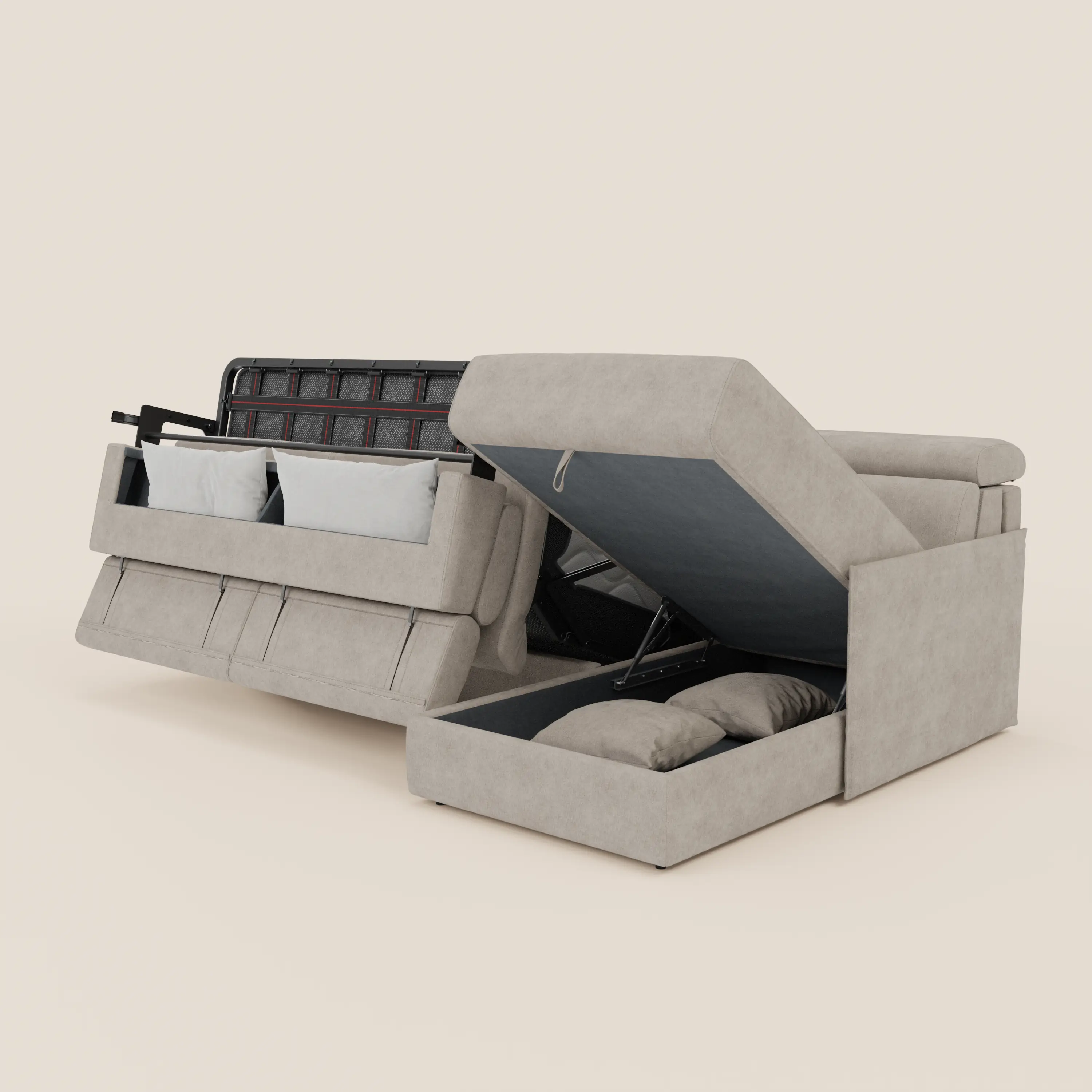Miryam canapé convertible d'angle compact - têtières inclinables et méridienne coffre en tissu détachable T31 - Image 24