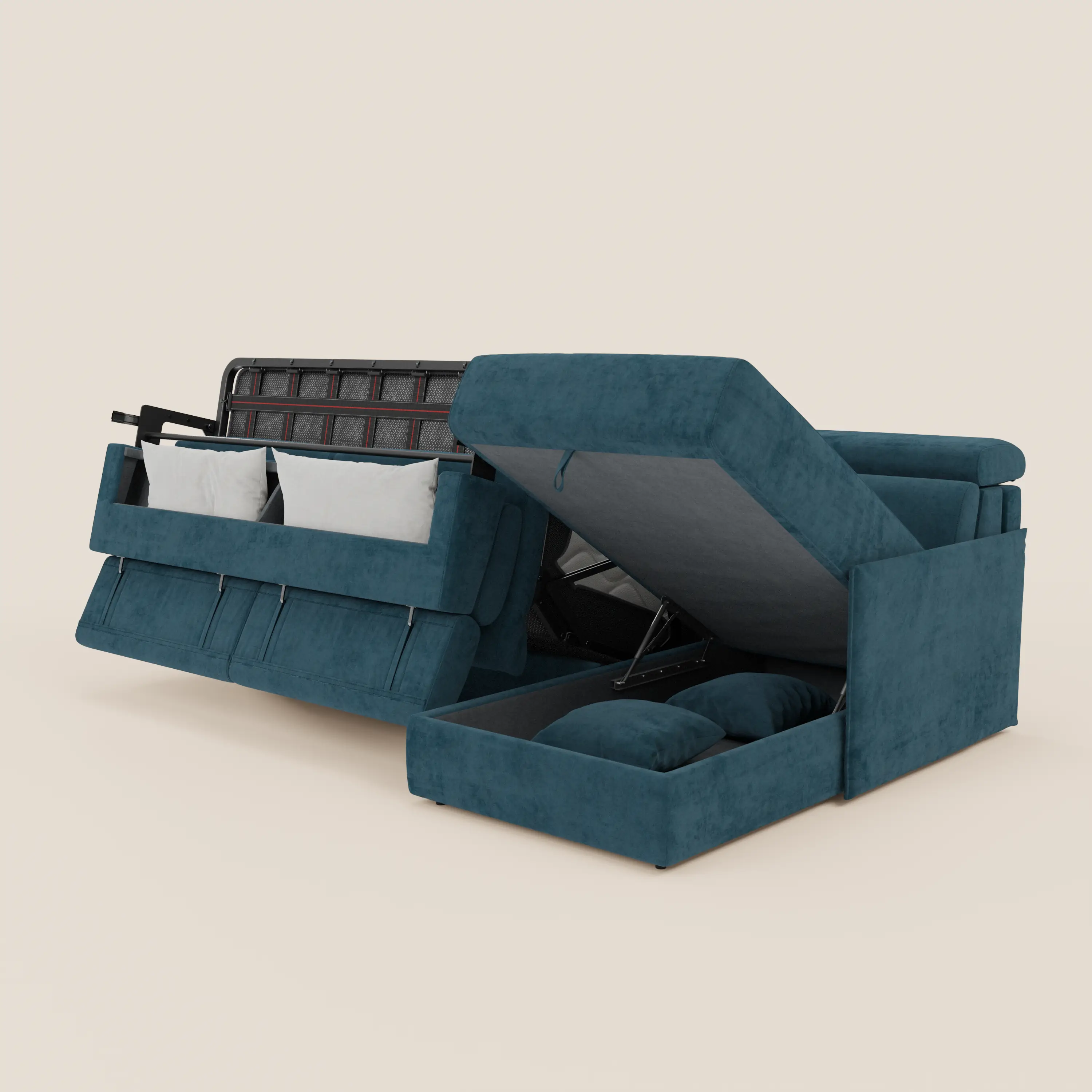 Miryam canapé convertible d'angle compact - têtières inclinables et méridienne coffre en tissu détachable T31 - Image 40