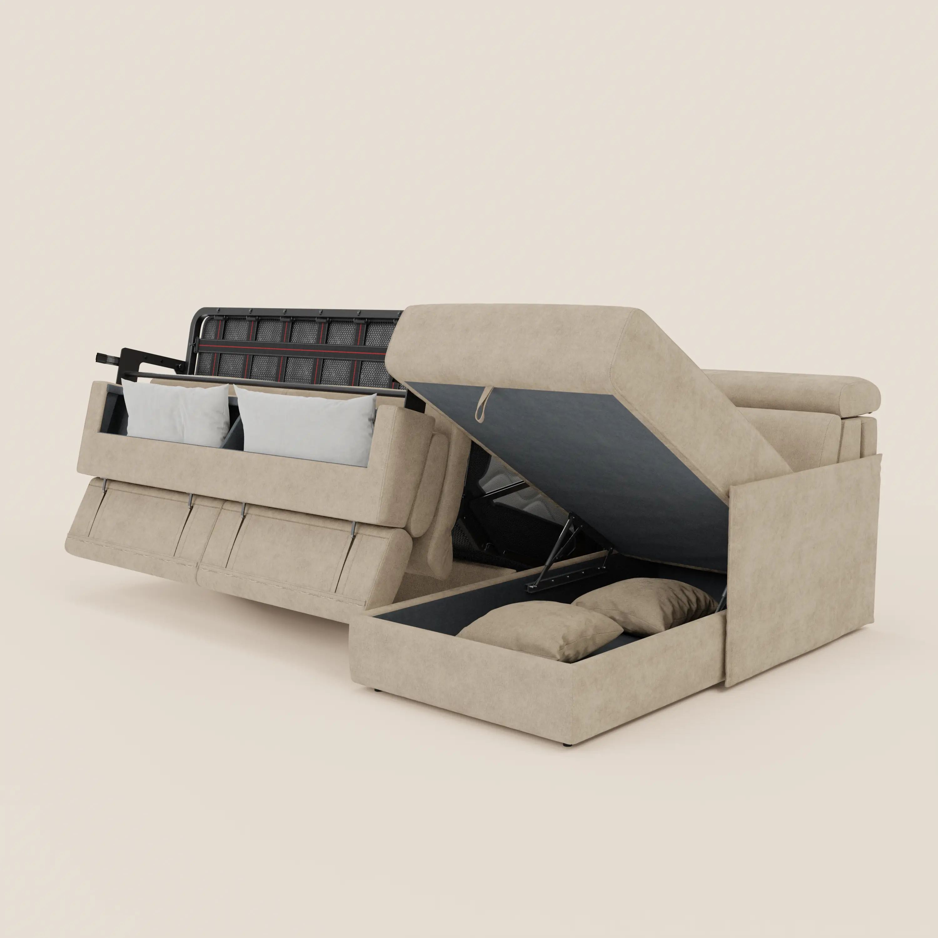 Miryam canapé convertible d'angle compact - têtières inclinables et méridienne coffre en tissu détachable T31 - Image 56