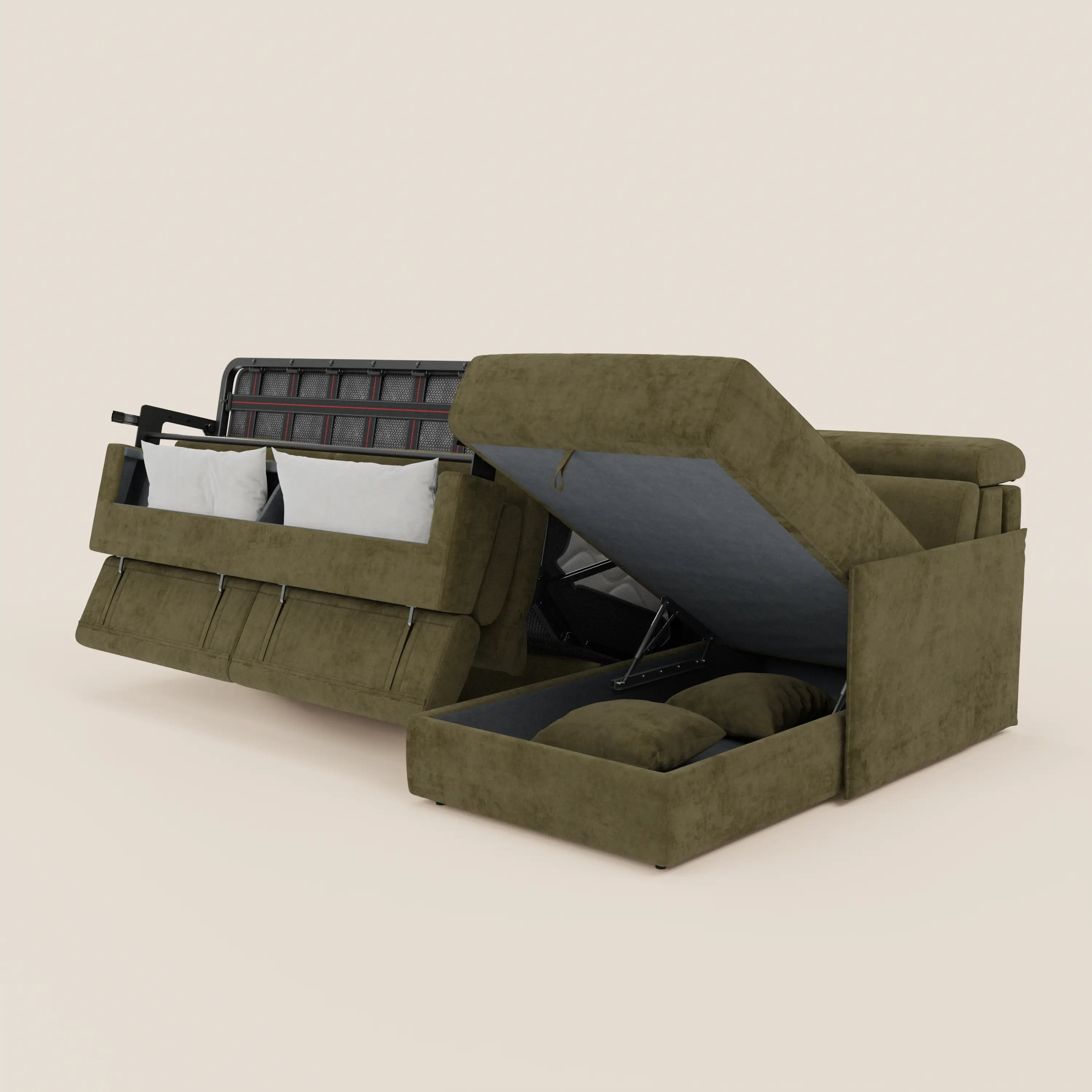 Miryam canapé convertible d'angle compact - têtières inclinables et méridienne coffre en tissu détachable T31 - Image 88