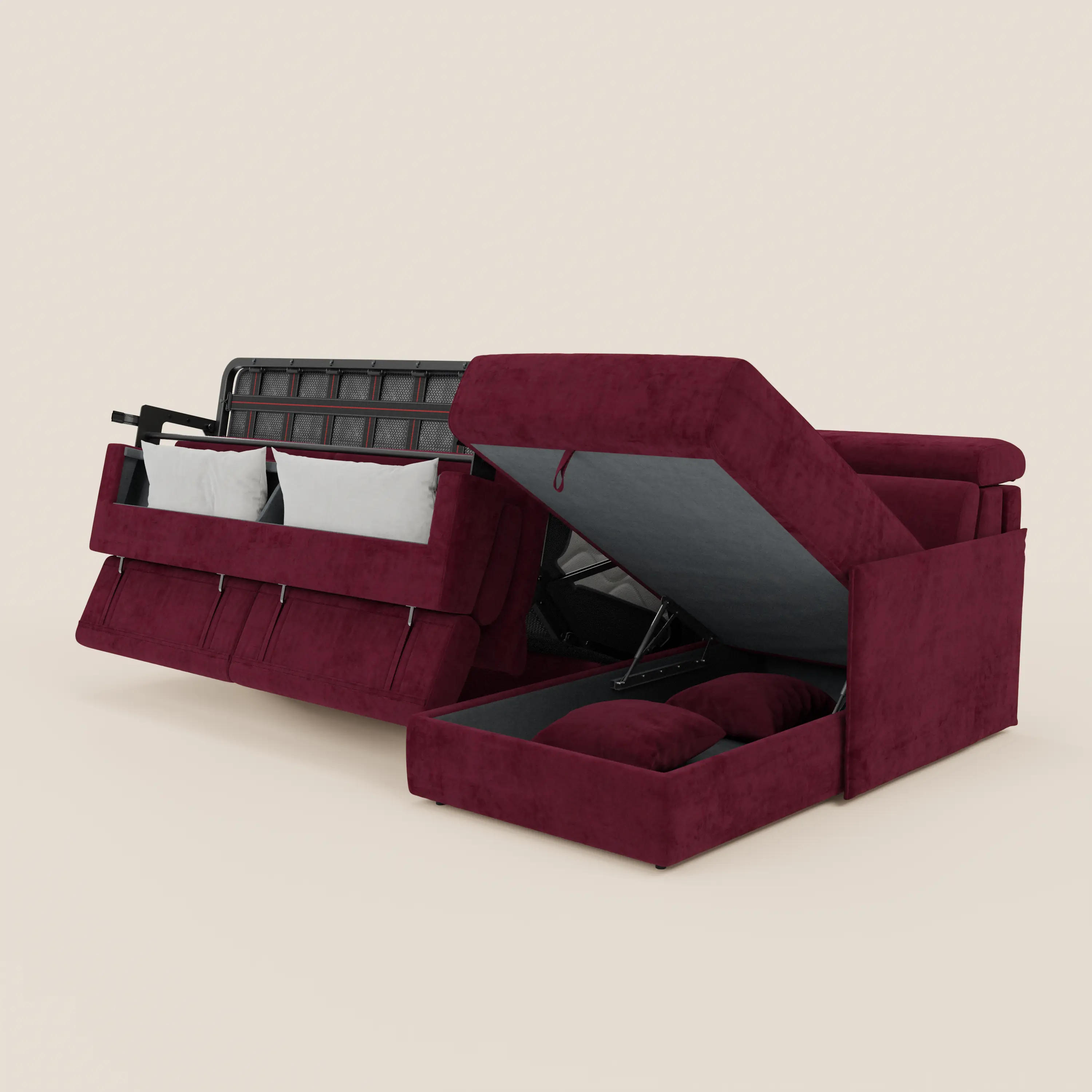 Miryam canapé convertible d'angle compact - têtières inclinables et méridienne coffre en tissu détachable T31 - Image 9