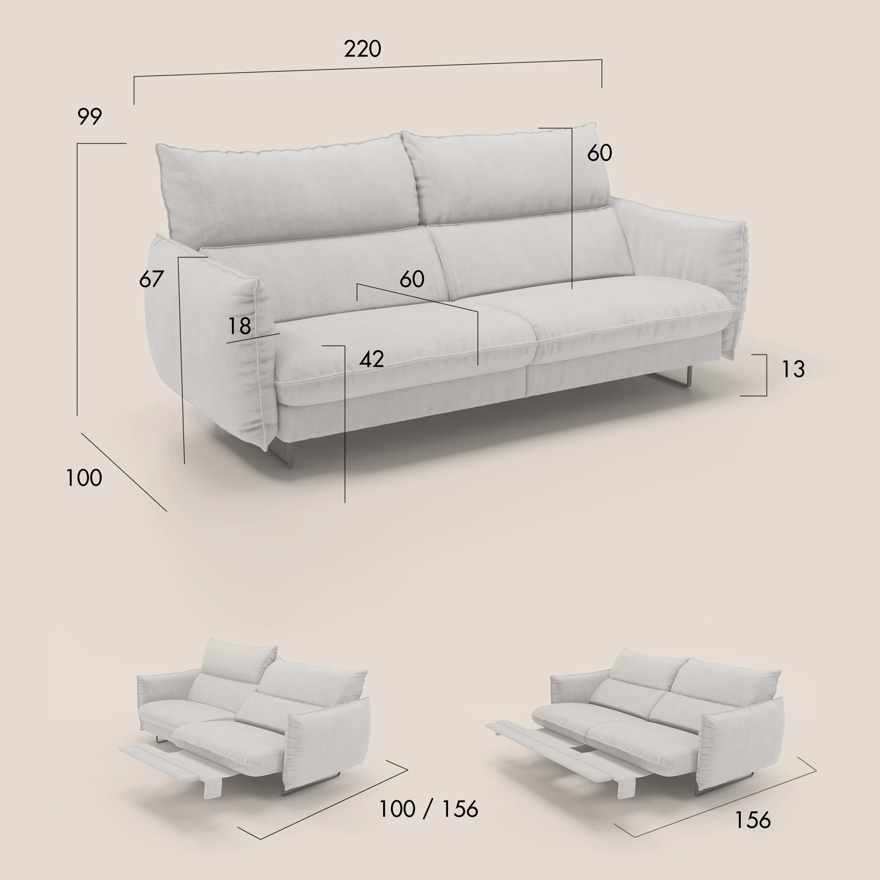 Monamour canapé au design moderne avec option relax électrique en microfibre détachable imperméable T11 gris clair - Image 12