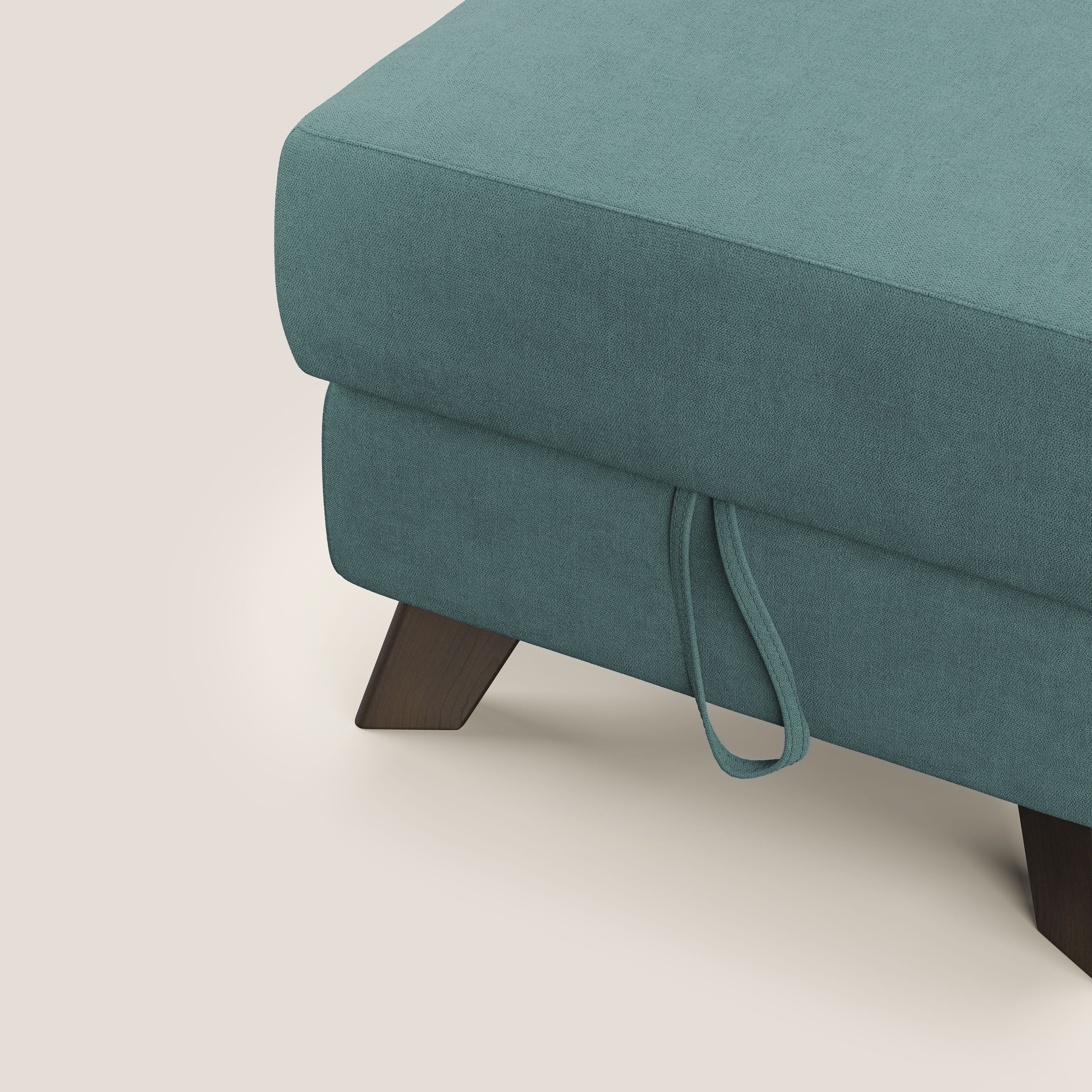 Moon Pouf coffre aux pieds hauts et tissu doux imperméable T02 bleu canard - Image 6