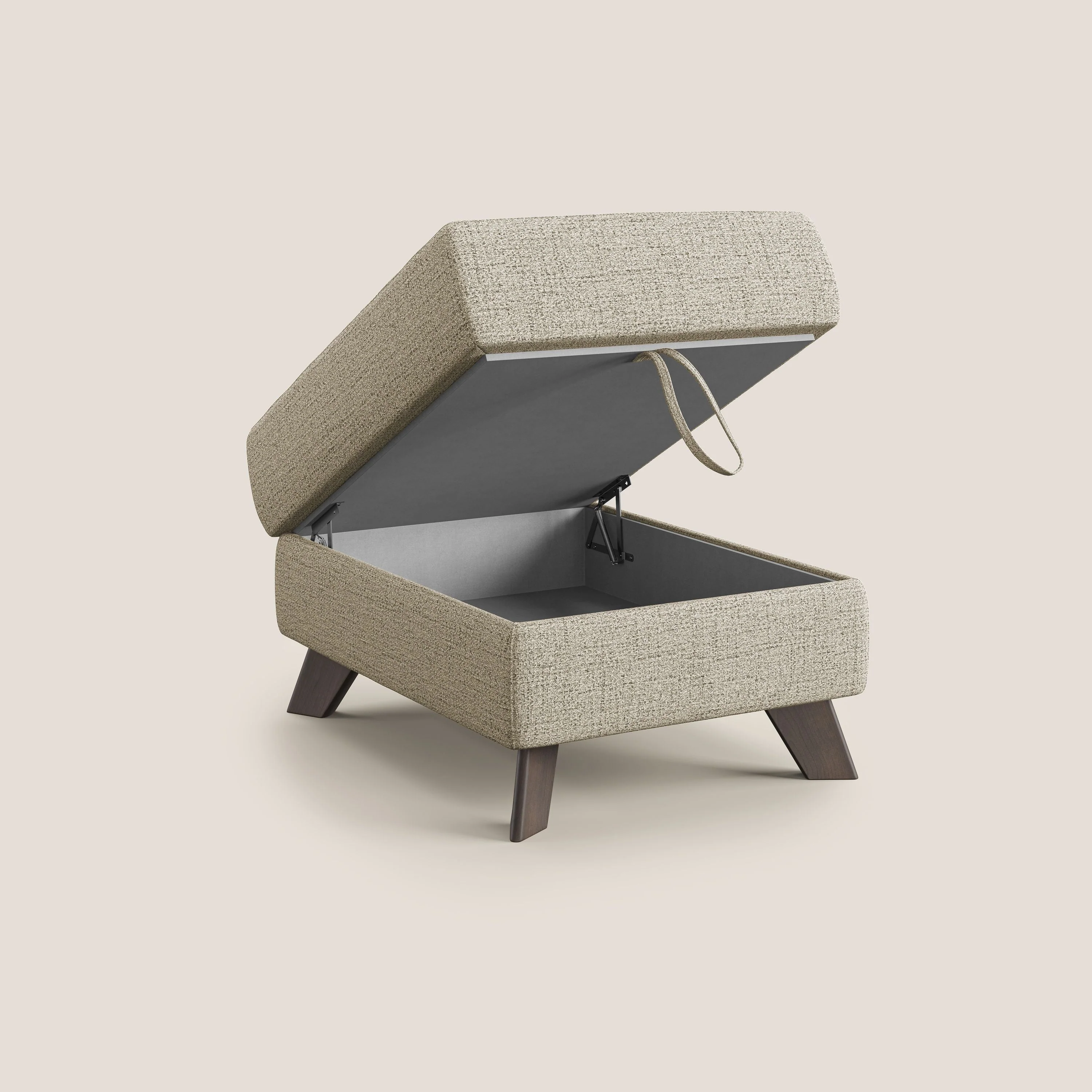 Moon Pouf coffre aux pieds hauts en tissu doux imperméable flammé T03 beige - Image 2