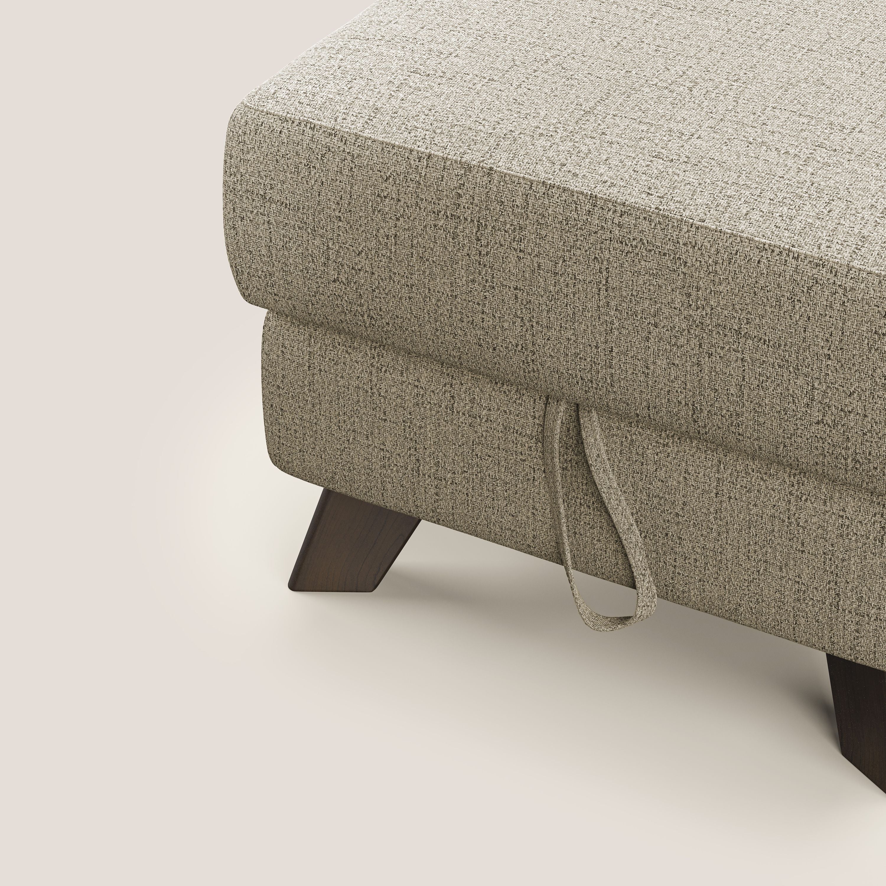 Moon Pouf coffre aux pieds hauts en tissu doux imperméable flammé T03 beige - Image 6