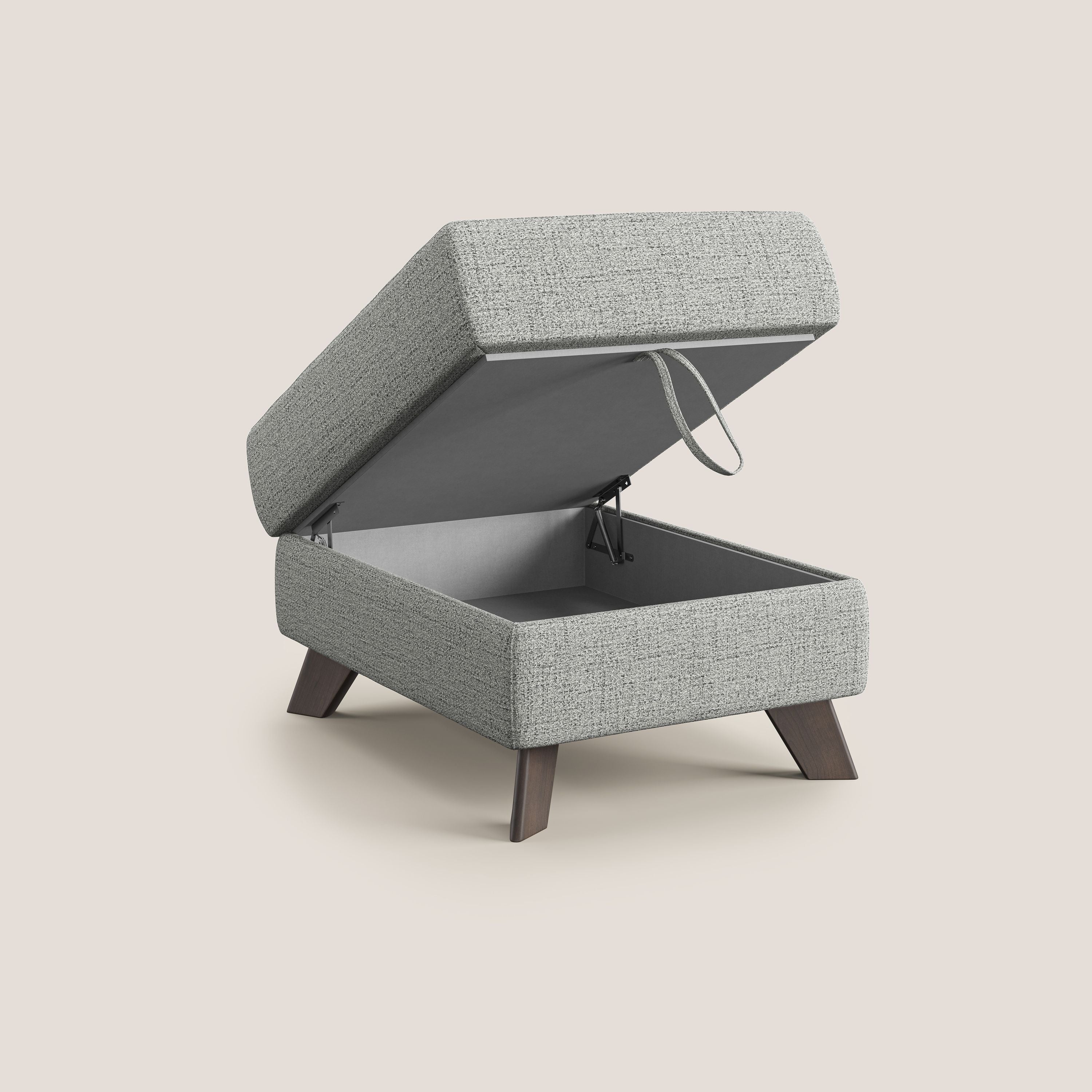 Moon Pouf coffre aux pieds hauts en tissu doux imperméable flammé T03 gris clair - Image 2