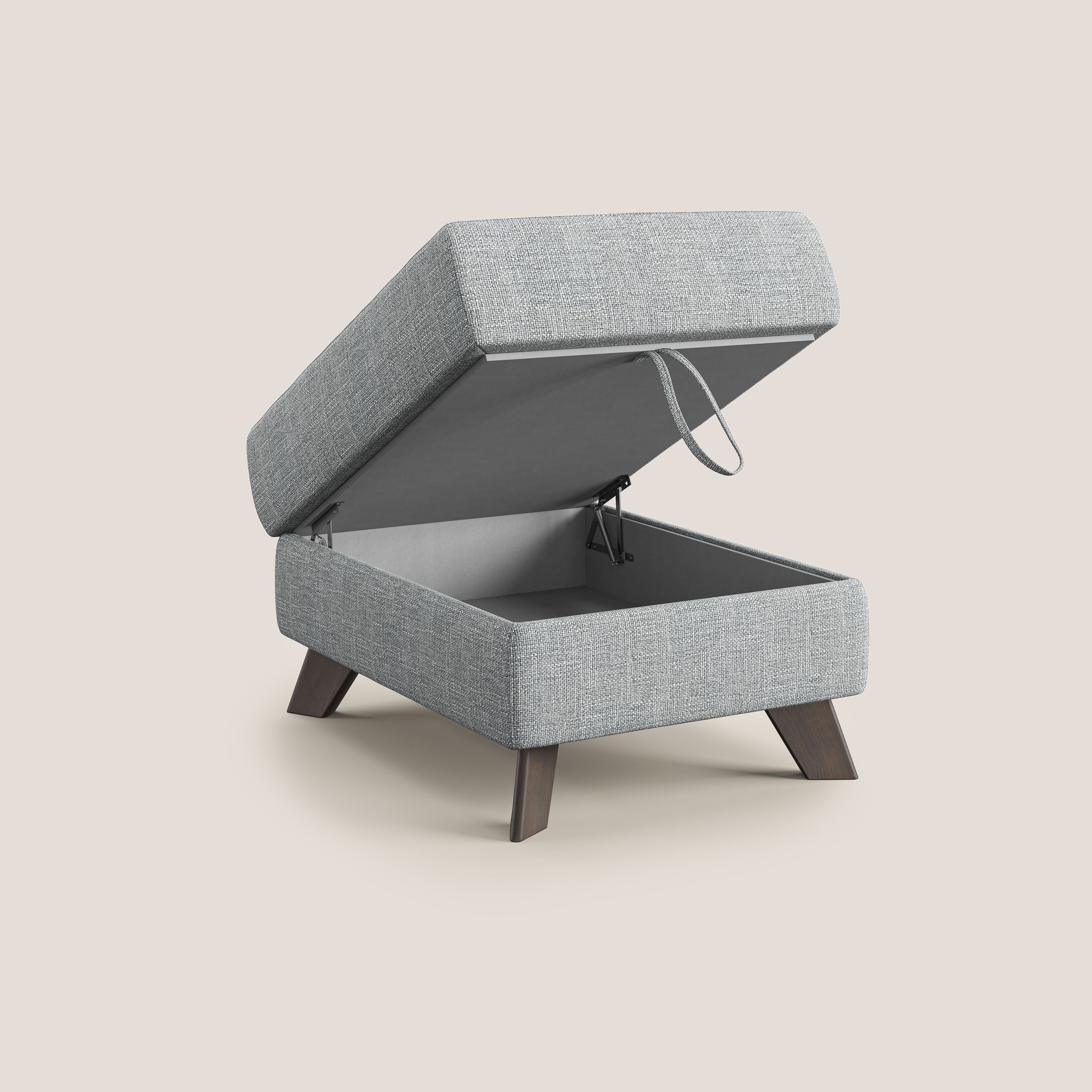 Moon Pouf coffre aux pieds hauts en tissu doux entrelacé soft-touch imperméable T06 gris - Image 2