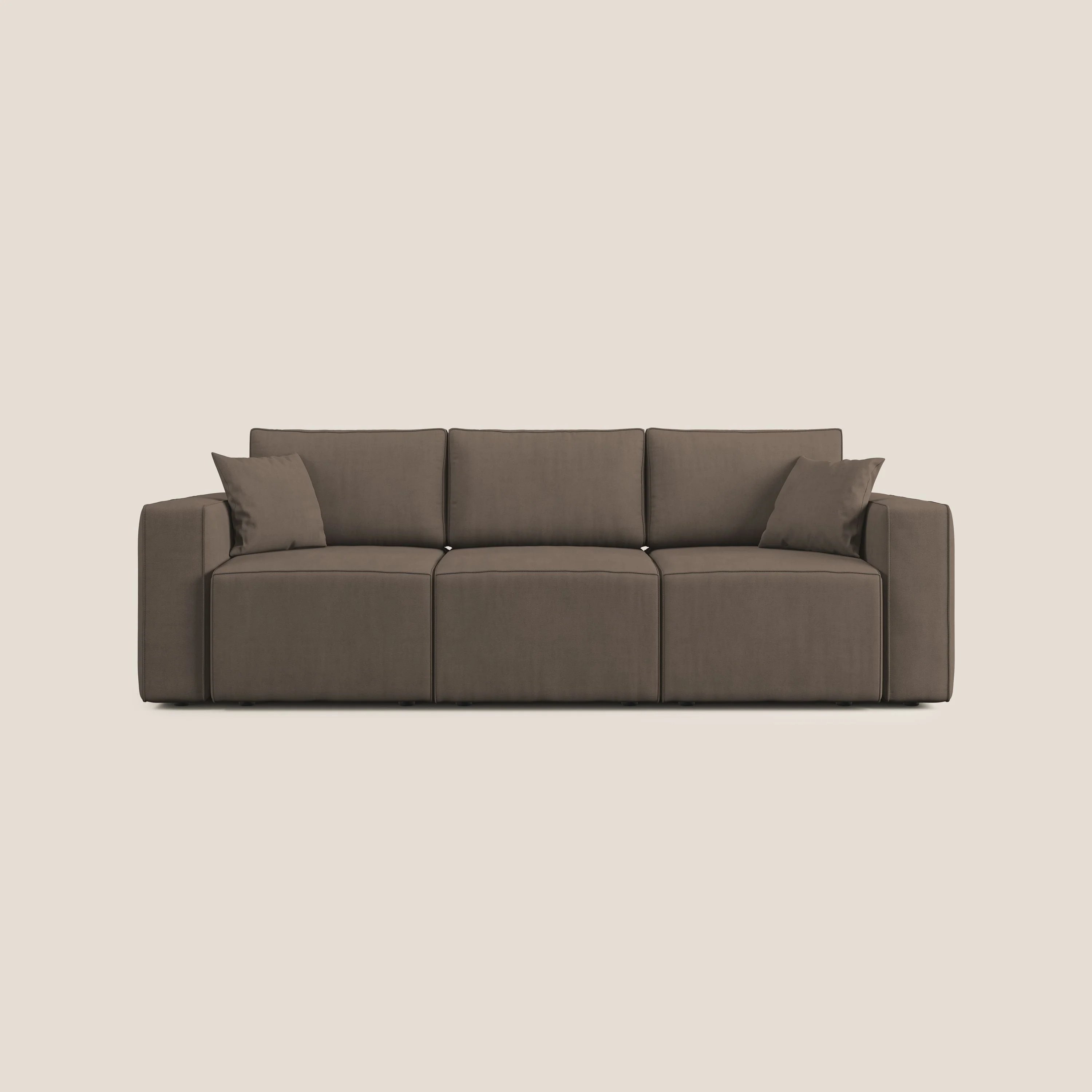 Morfeo Canapé avec 3 assises extractibles en tissu doux imperméable T02 marron