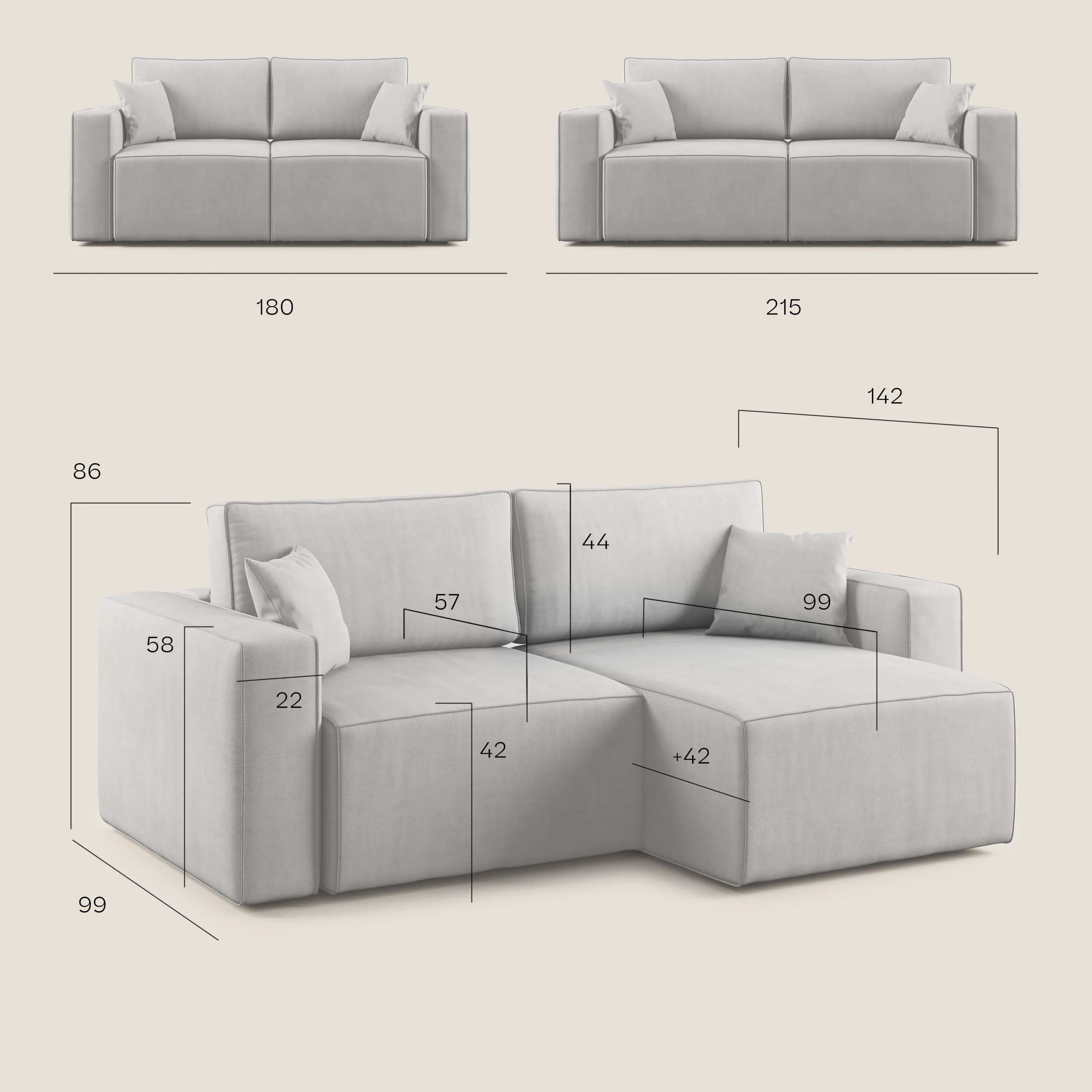 Morfeo canapé avec assise extractible en tissu imperméable T02 beige - Image 16