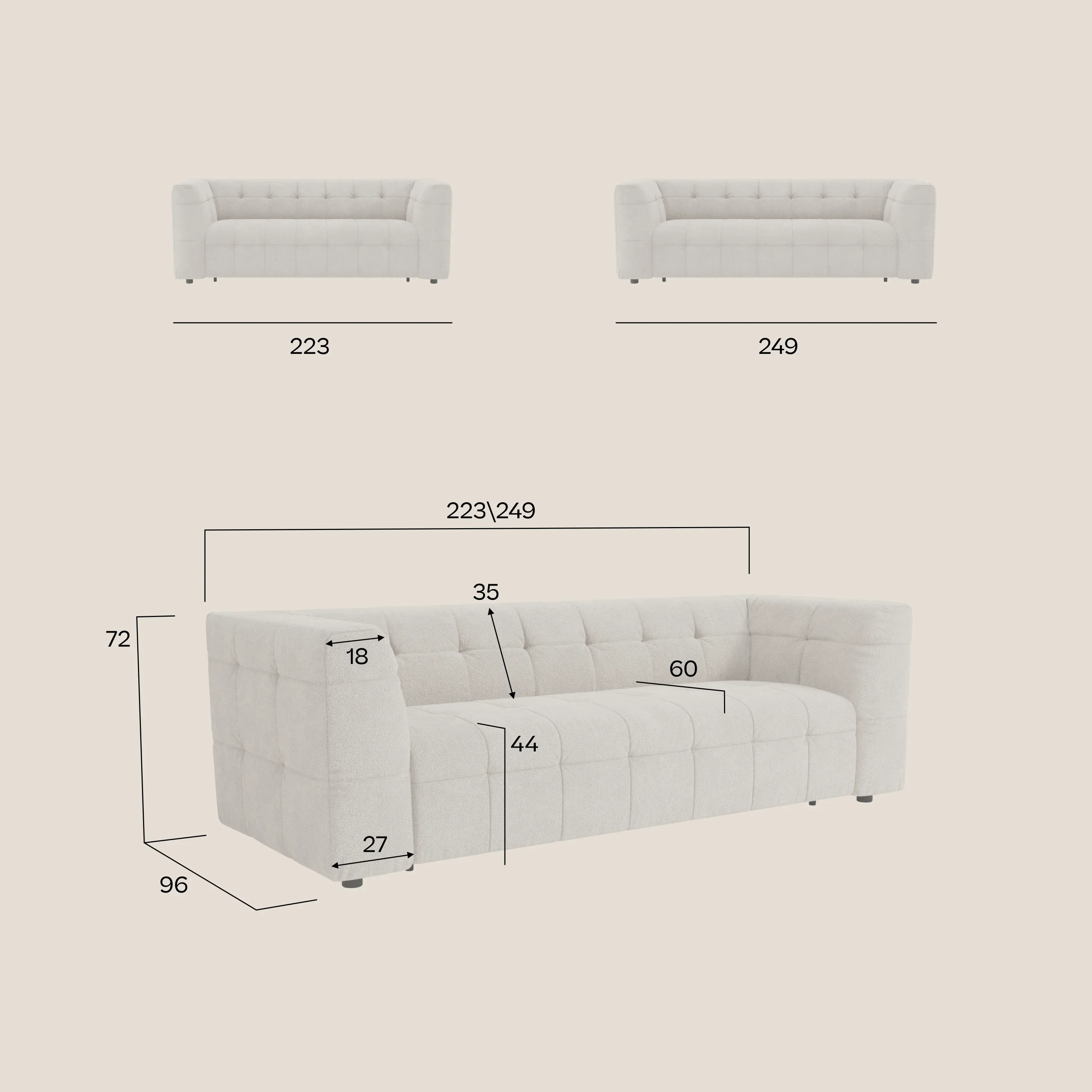 Mosaic – Canapé modulable 3 places en bouclé : avec finition capitonnée et design en tissu détachable T21 - Image 12