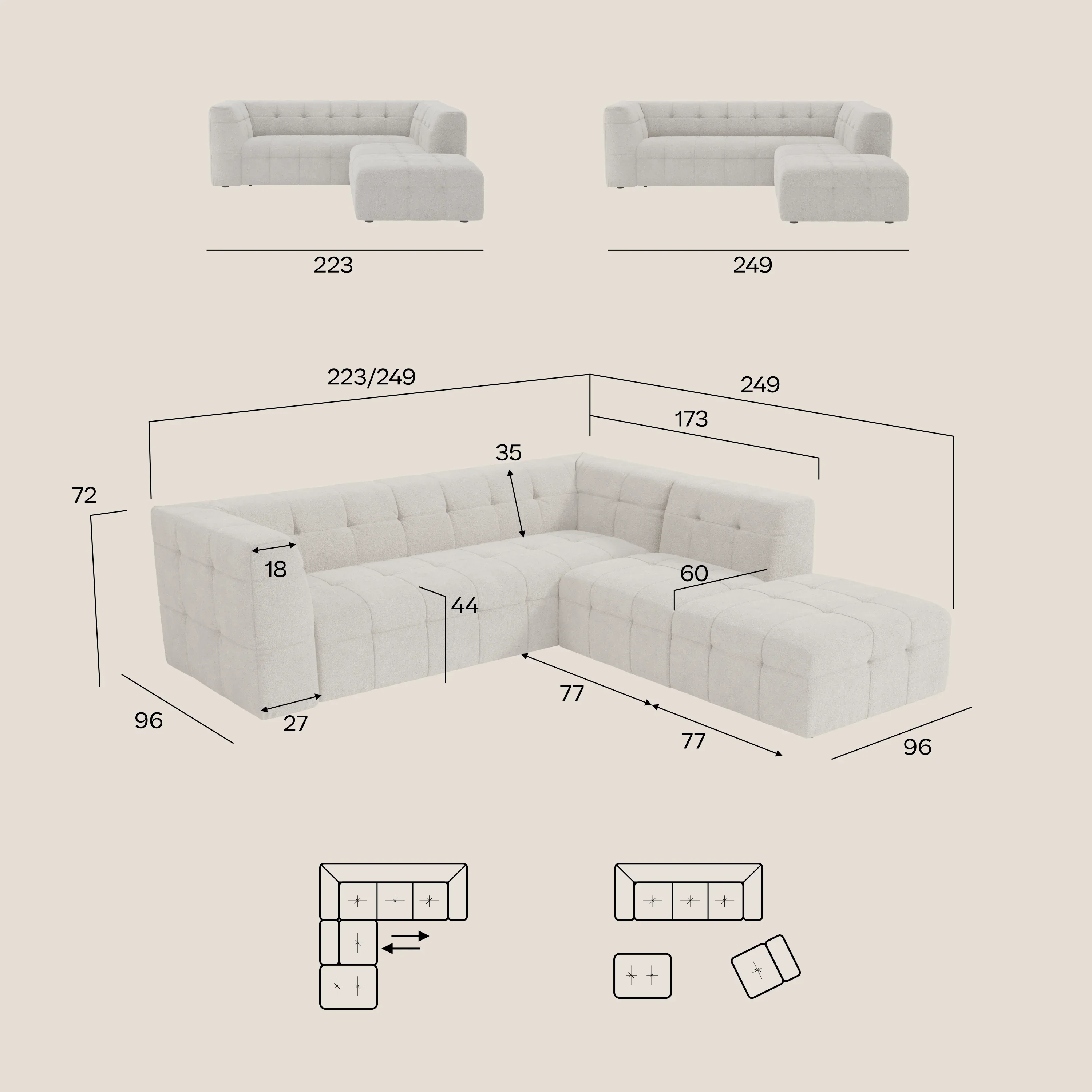 Mosaic canapé d'angle modulable en bouclé : capitonné et design en tissu détachable T21 - Image 113
