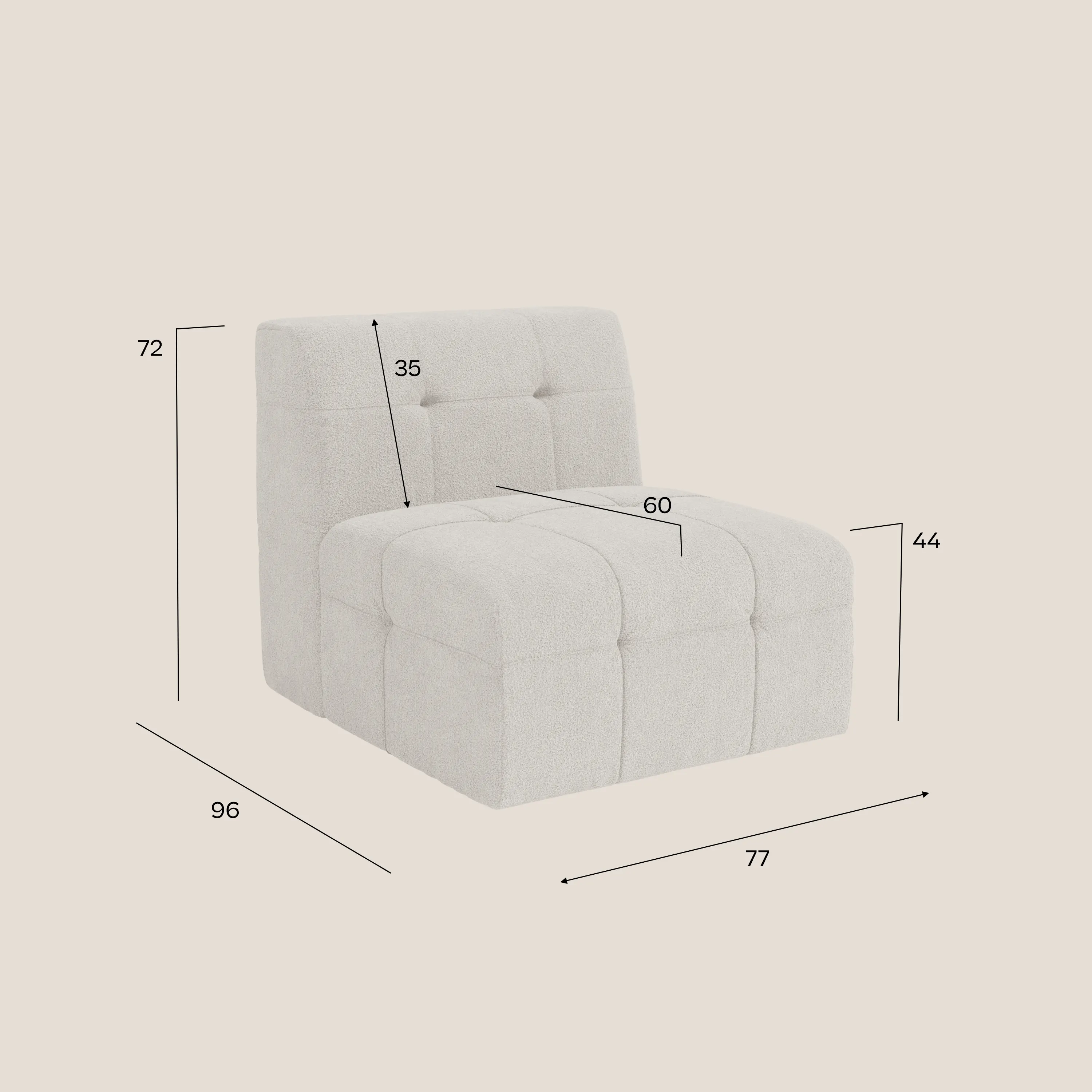Mosaic module fauteuil 77 cm en bouclé - finition capitonnée et design en tissu détachable T21 - Image 28