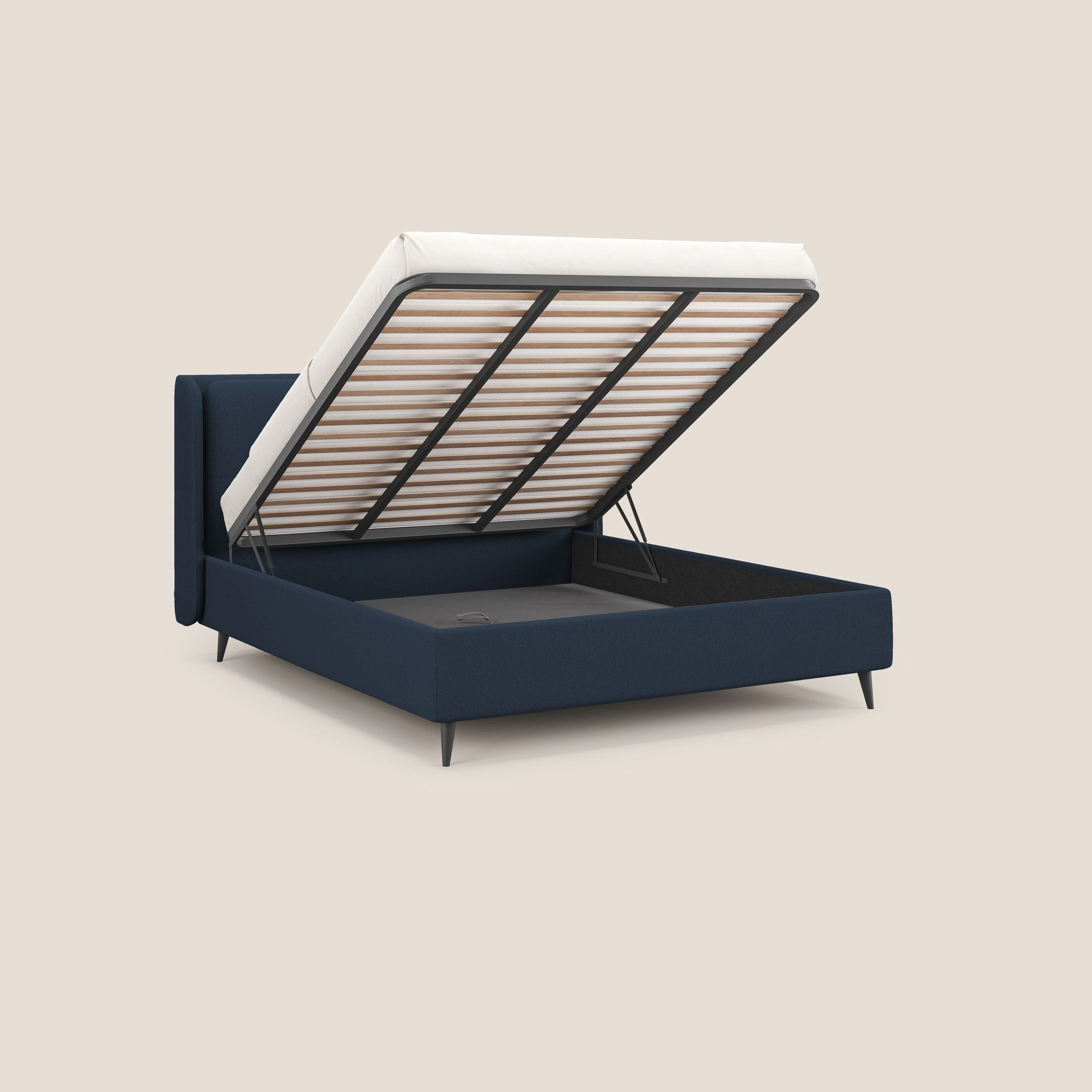 Nadine lit coffre de design et confort italien en tissu imperméable T19 bleu - Image 2
