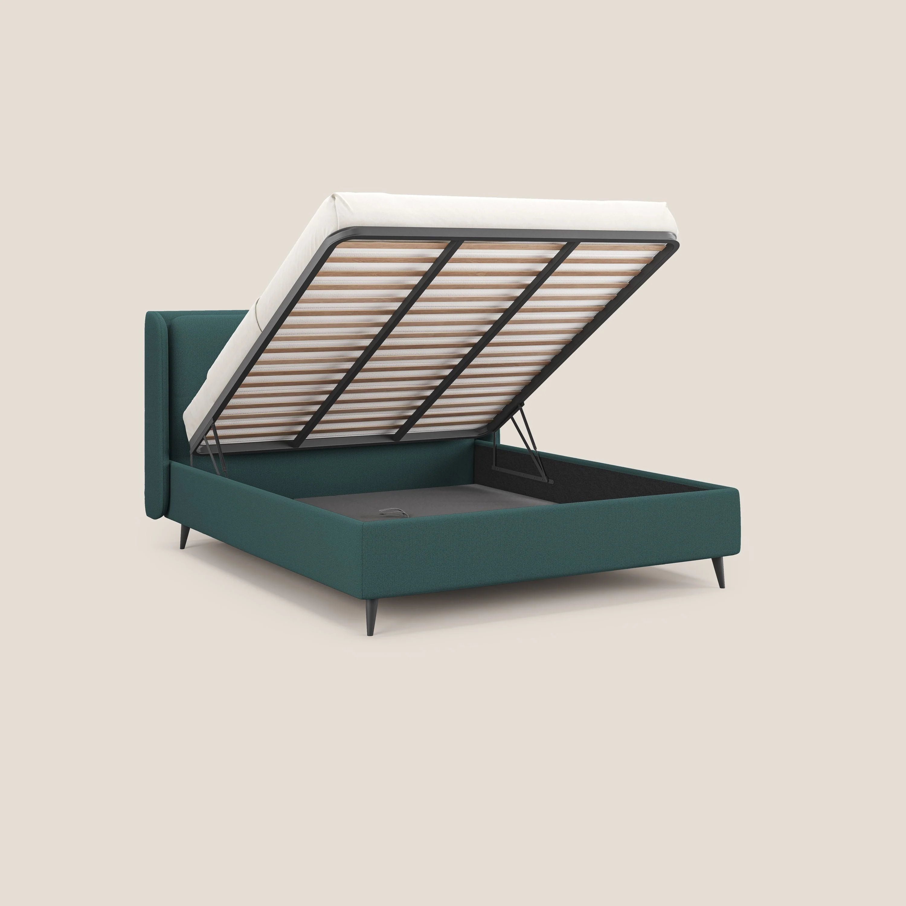 Nadine lit coffre de design et confort italien en tissu imperméable T19 bleu canard - Image 2