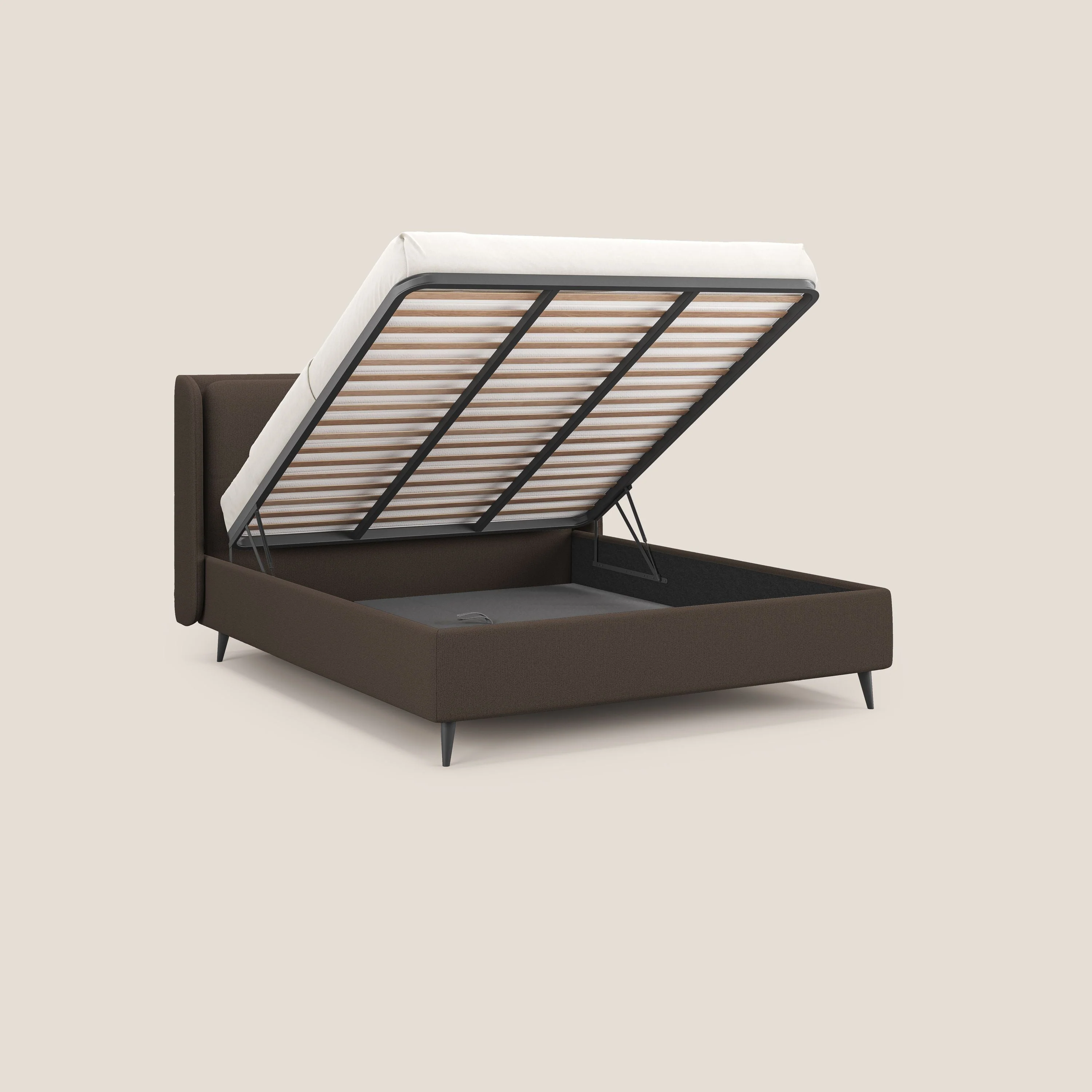Nadine lit coffre de design et confort italien en tissu imperméable T19 marron - Image 2