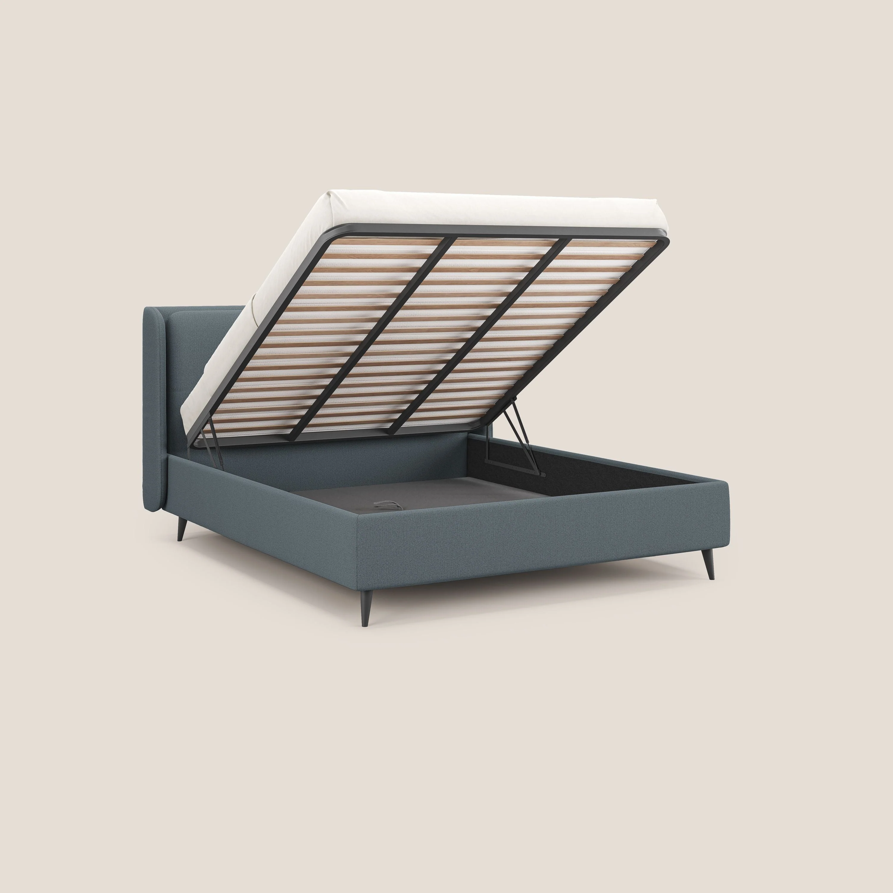 Nadine lit coffre de design et confort italien en tissu imperméable T19 sucre glace - Image 2