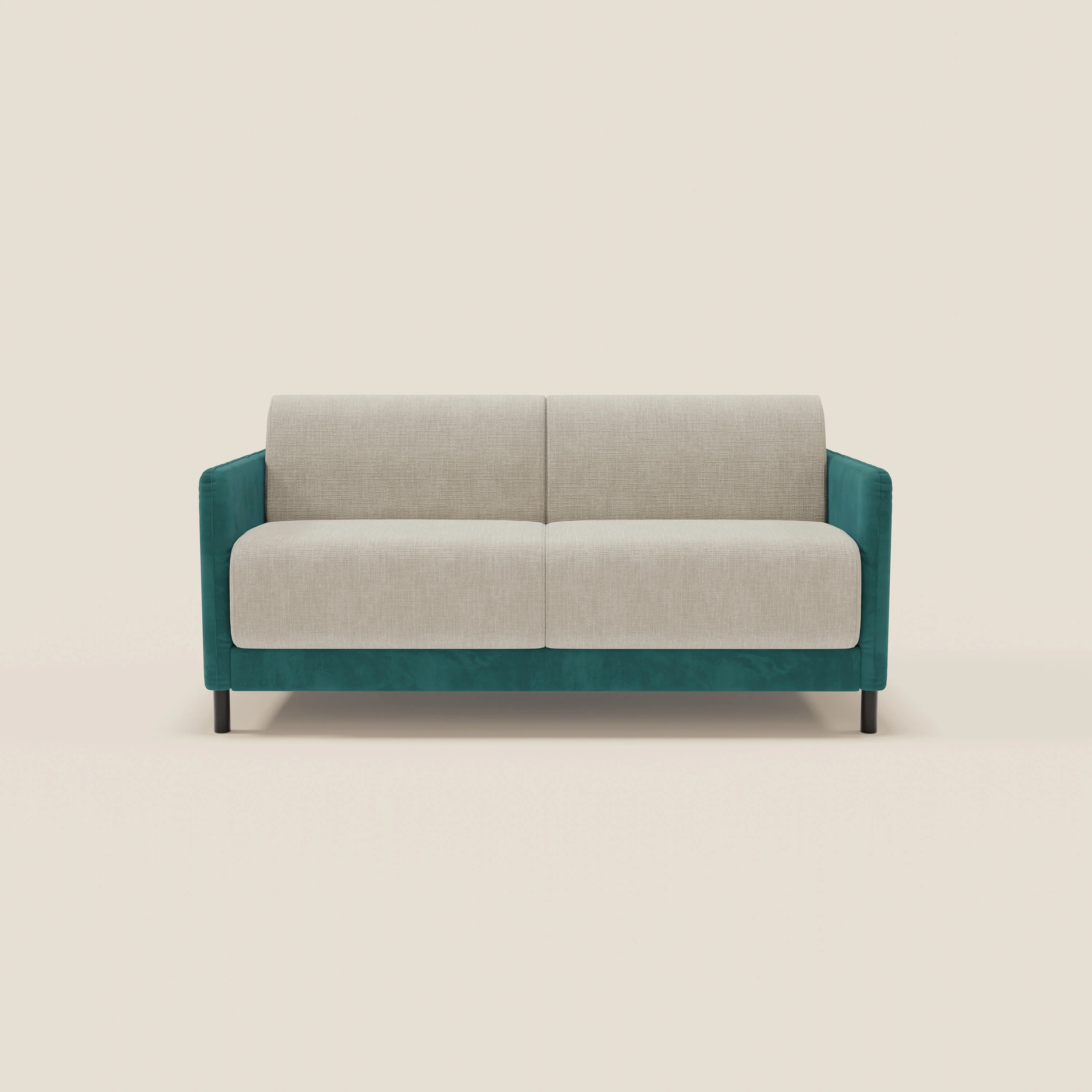 Narciso canapĂ© convertible design avec matelas H18 cm, bicolor, structure en microfibre antitache et revĂȘtement en Ă©lĂ©gant tissu impermĂ©able T06 bleu canard - crĂšme