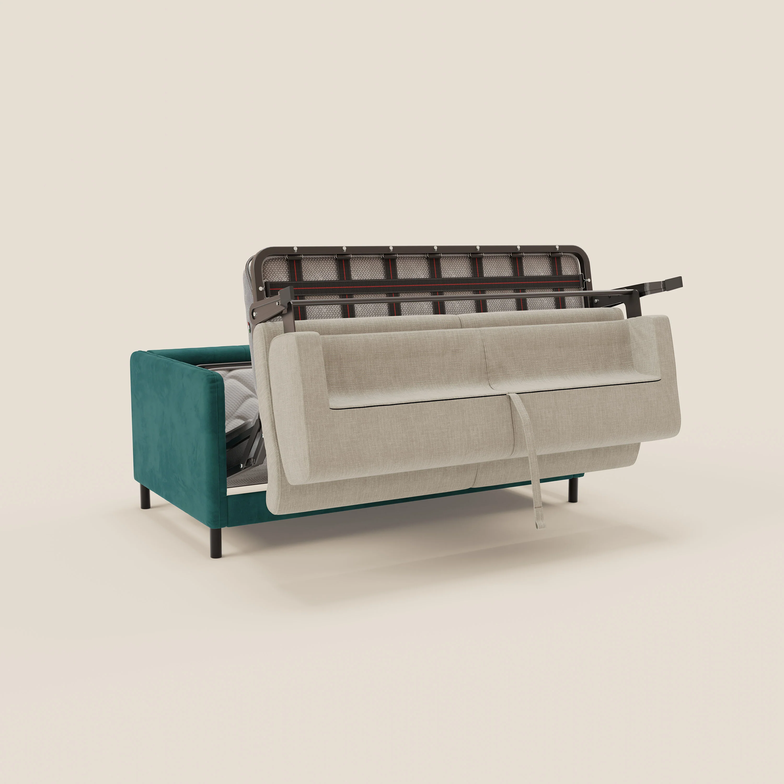 Narciso canapĂ© convertible design avec matelas H18 cm, bicolor, structure en microfibre antitache et revĂȘtement en Ă©lĂ©gant tissu impermĂ©able T06 bleu canard - crĂšme - Image 10