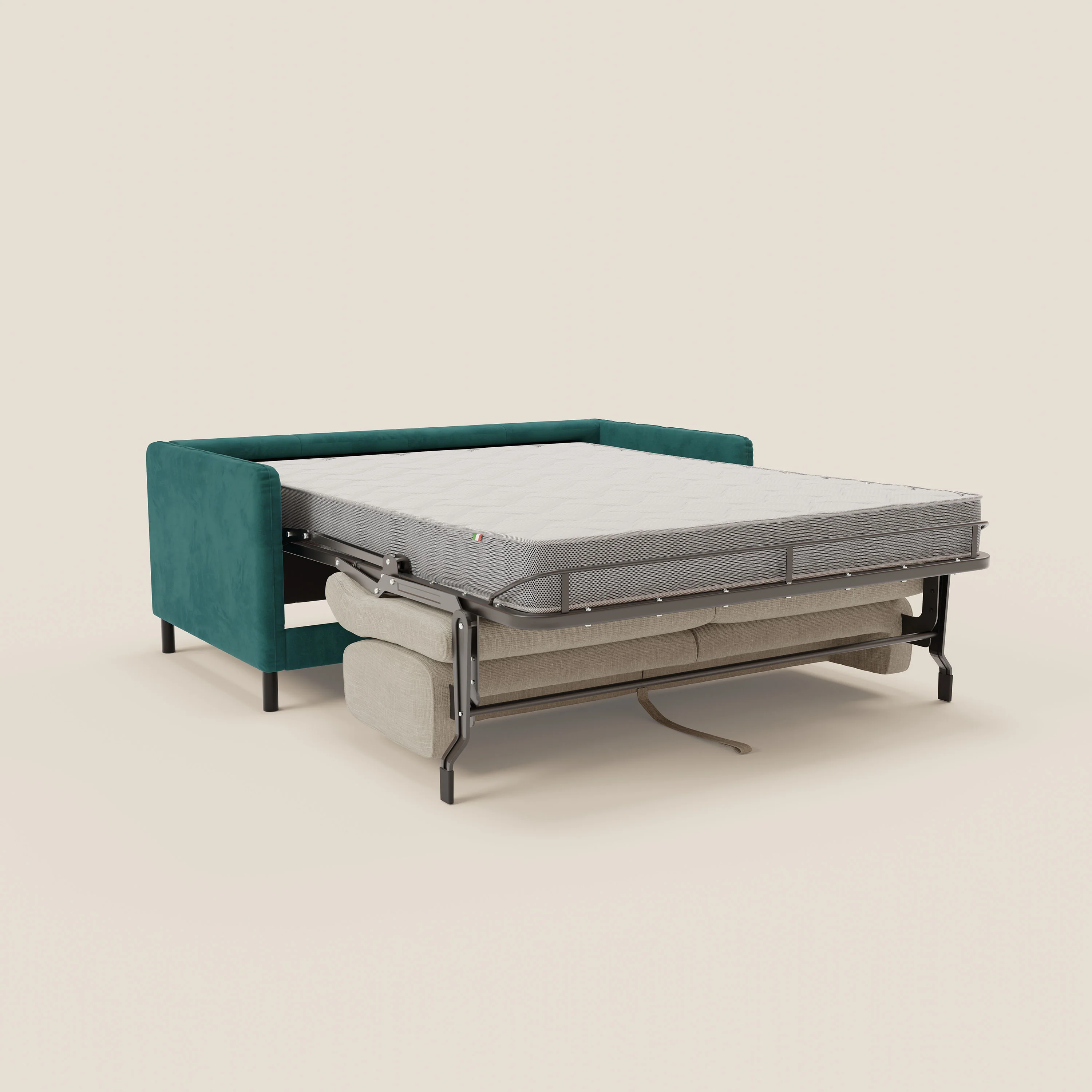 Narciso canapĂ© convertible design avec matelas H18 cm, bicolor, structure en microfibre antitache et revĂȘtement en Ă©lĂ©gant tissu impermĂ©able T06 bleu canard - crĂšme - Image 11