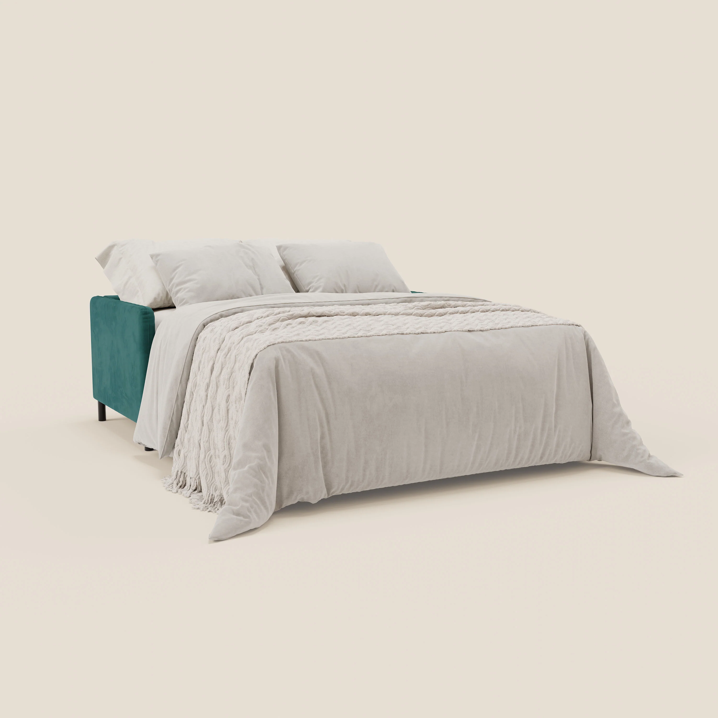 Narciso canapĂ© convertible design avec matelas H18 cm, bicolor, structure en microfibre antitache et revĂȘtement en Ă©lĂ©gant tissu impermĂ©able T06 bleu canard - crĂšme - Image 2