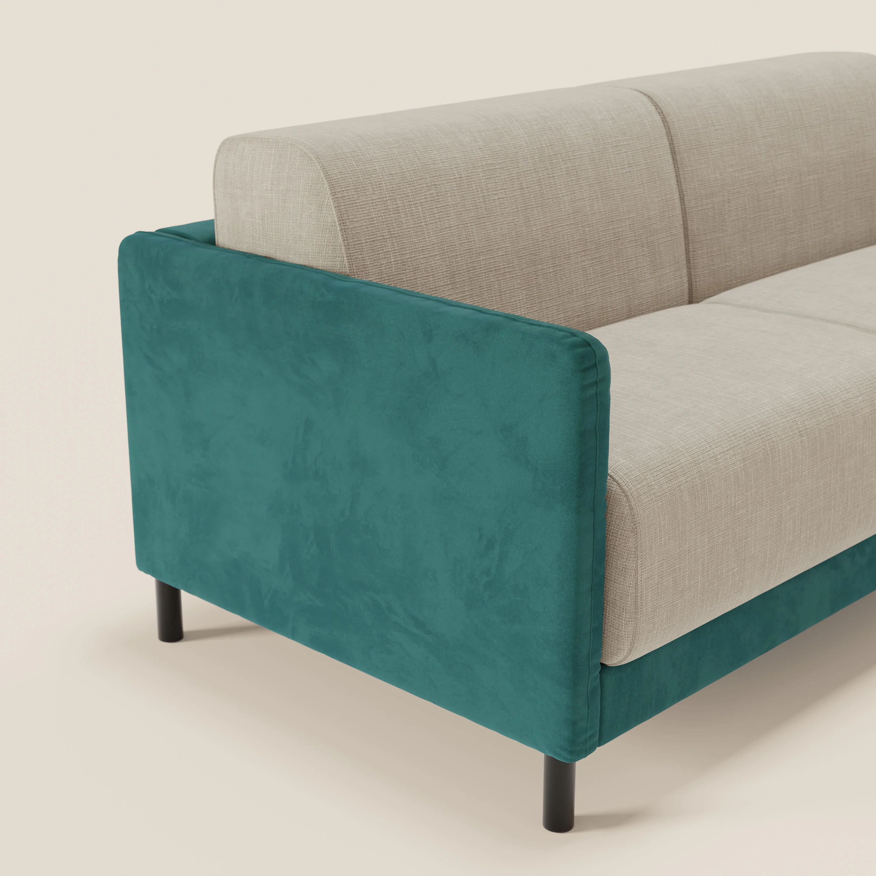 Narciso canapĂ© convertible design avec matelas H18 cm, bicolor, structure en microfibre antitache et revĂȘtement en Ă©lĂ©gant tissu impermĂ©able T06 bleu canard - crĂšme - Image 4