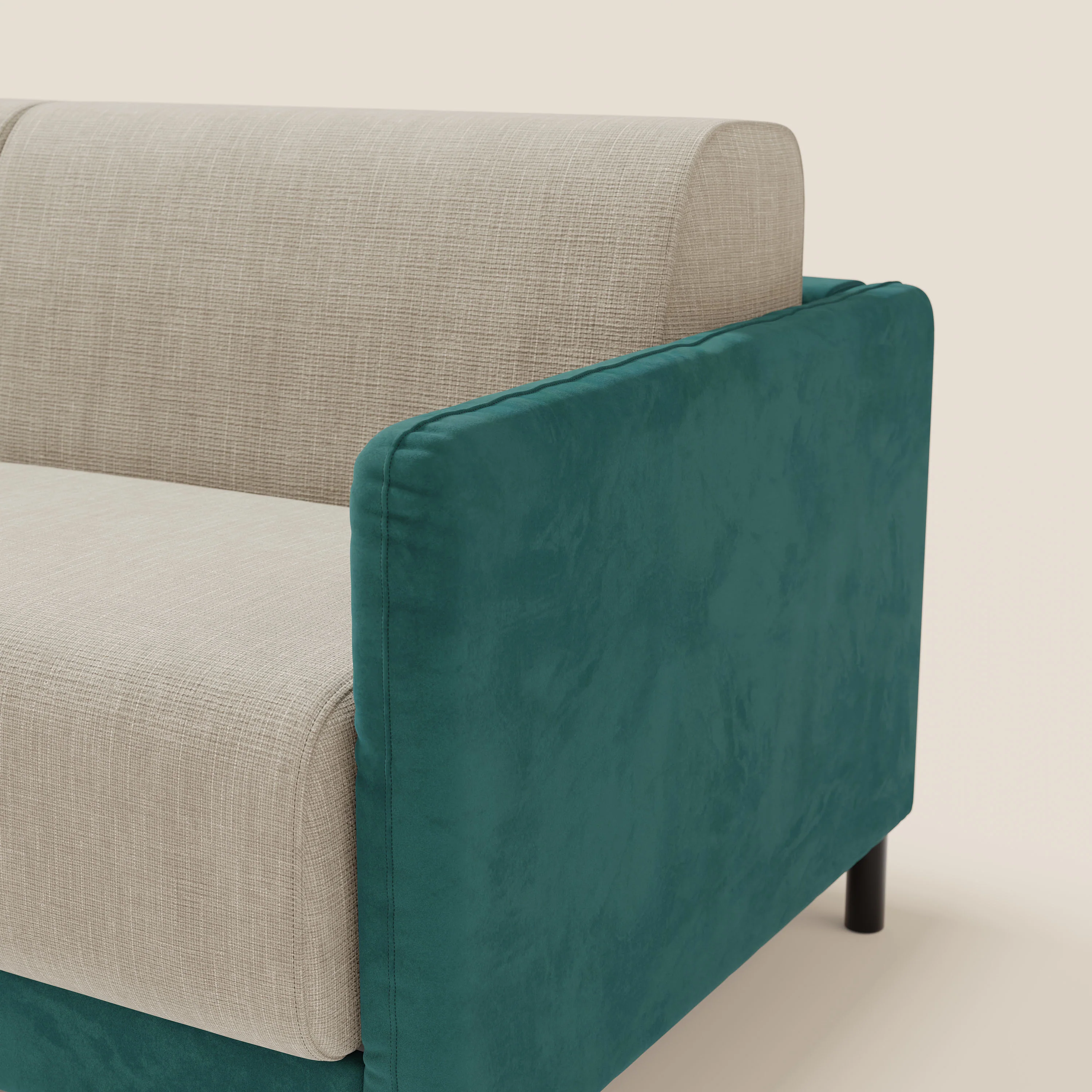 Narciso canapĂ© convertible design avec matelas H18 cm, bicolor, structure en microfibre antitache et revĂȘtement en Ă©lĂ©gant tissu impermĂ©able T06 bleu canard - crĂšme - Image 5