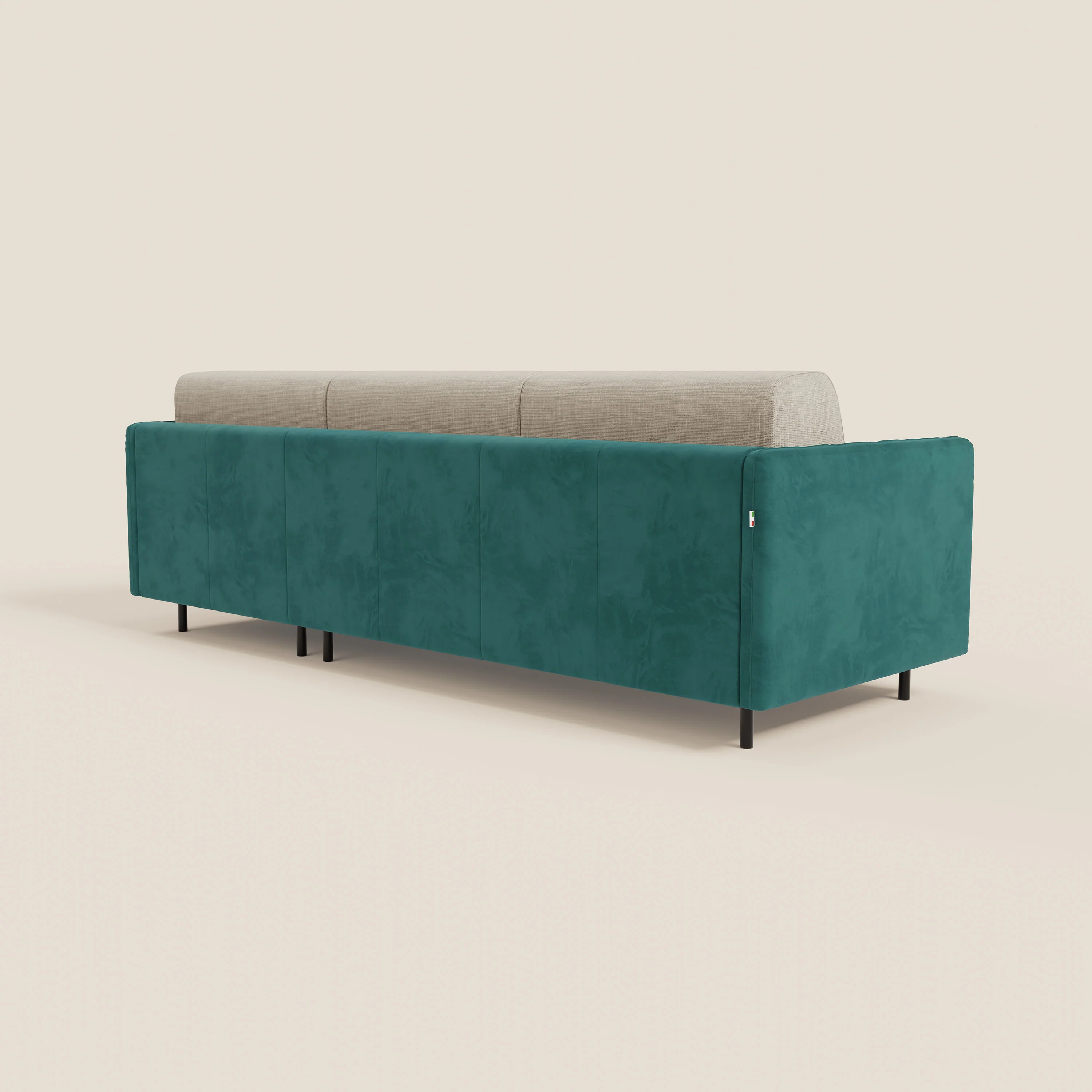 Narciso canapé d'angle convertible avec matelas H18 cm et chaise longue coffre en tissu bicouleur T11 et T06 bleu canard - crème - Image 7