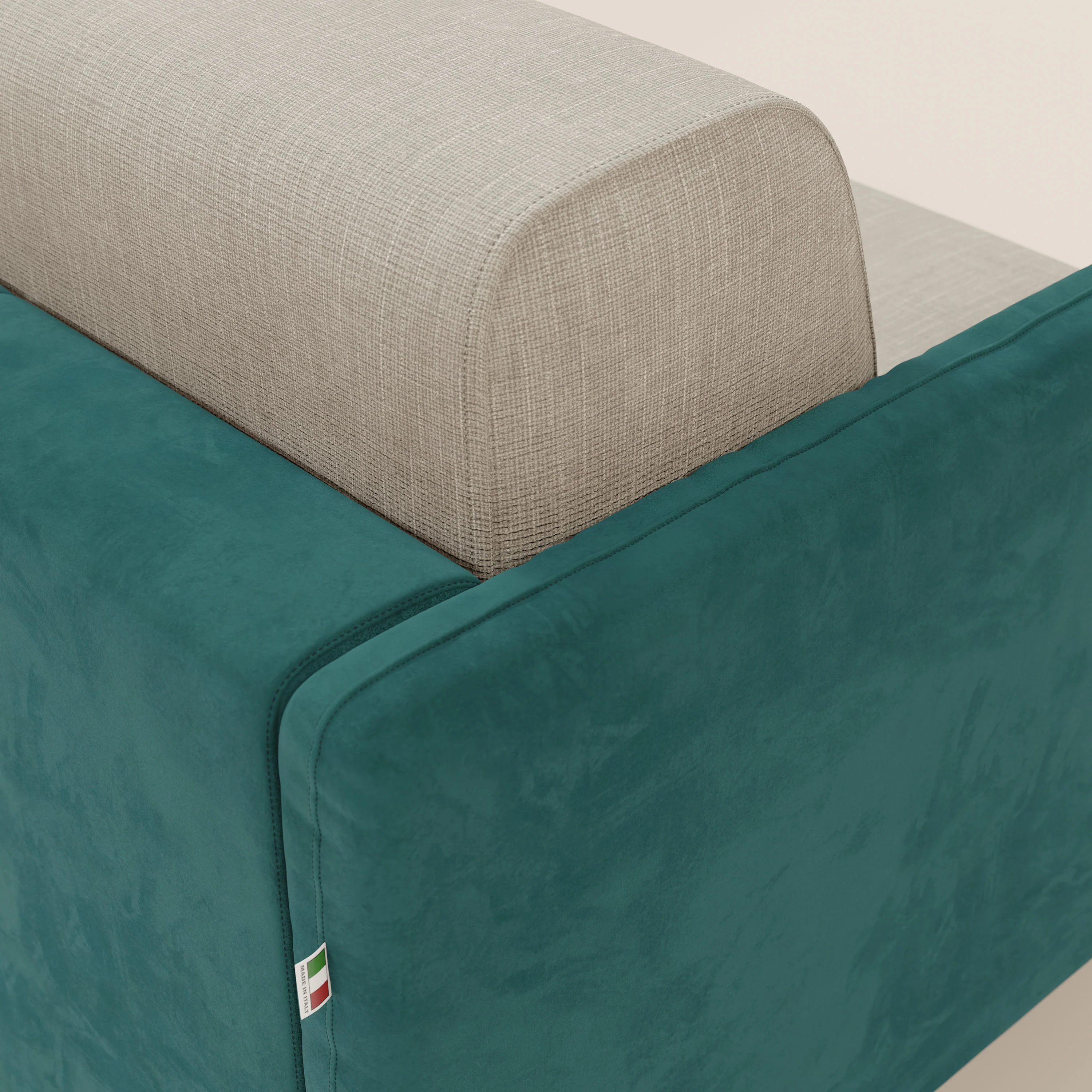 Narciso canapé d'angle convertible avec matelas H18 cm et chaise longue coffre en tissu bicouleur T11 et T06 bleu canard - crème - Image 8