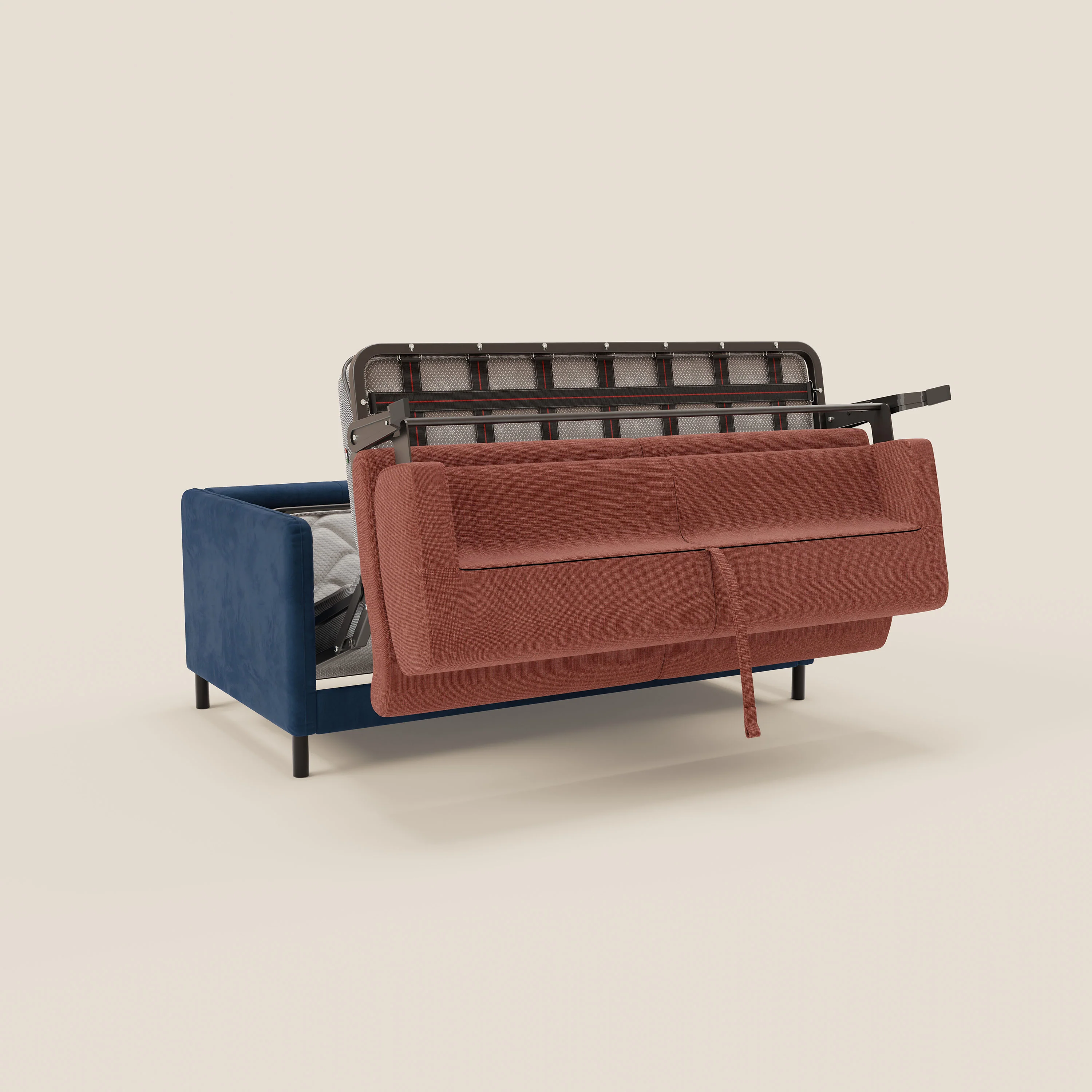 Narciso canapé convertible design avec matelas H18 cm, bicolor, structure en microfibre antitache et revêtement en élégant tissu imperméable T06 bleu - corail - Image 10