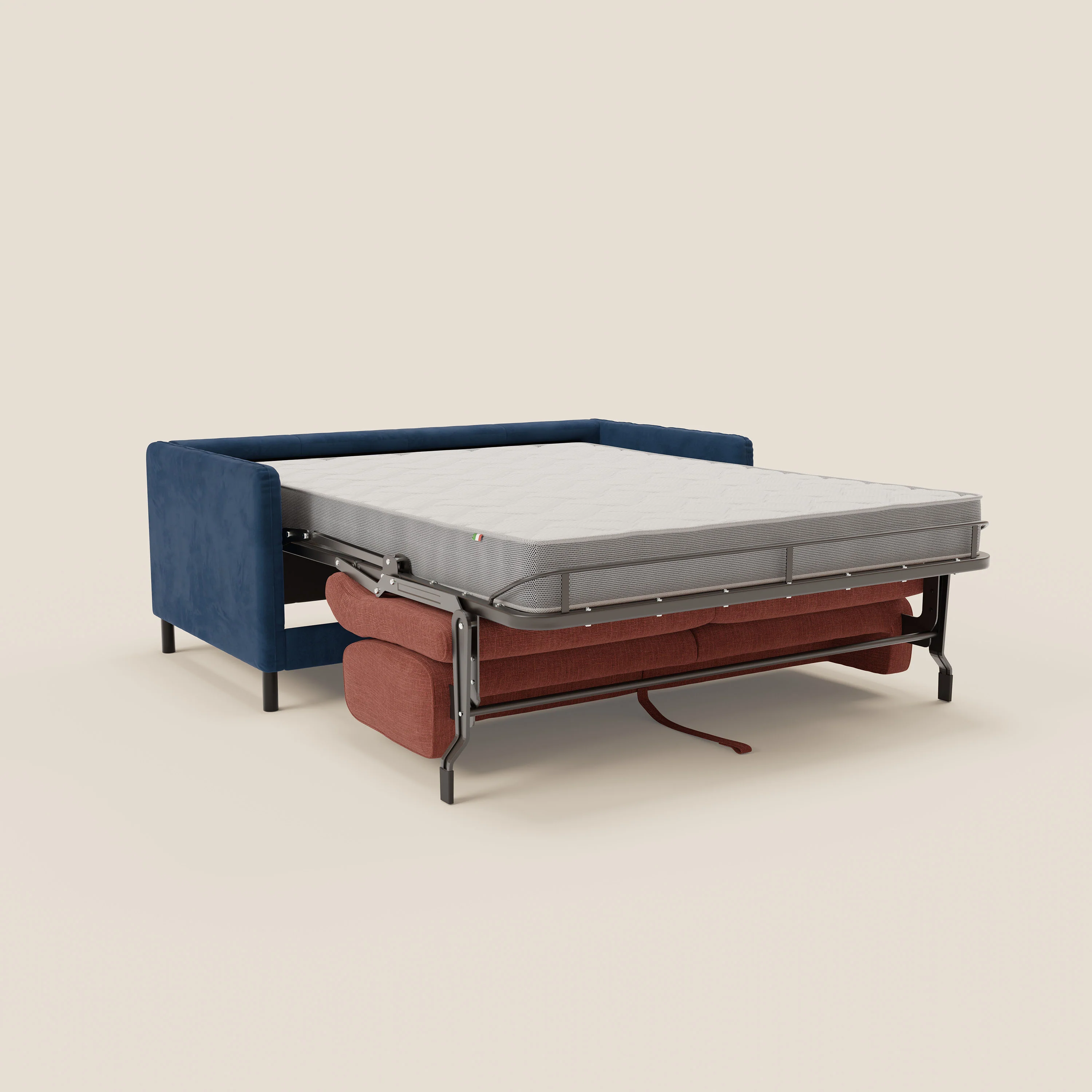 Narciso canapé convertible design avec matelas H18 cm, bicolor, structure en microfibre antitache et revêtement en élégant tissu imperméable T06 bleu - corail - Image 11