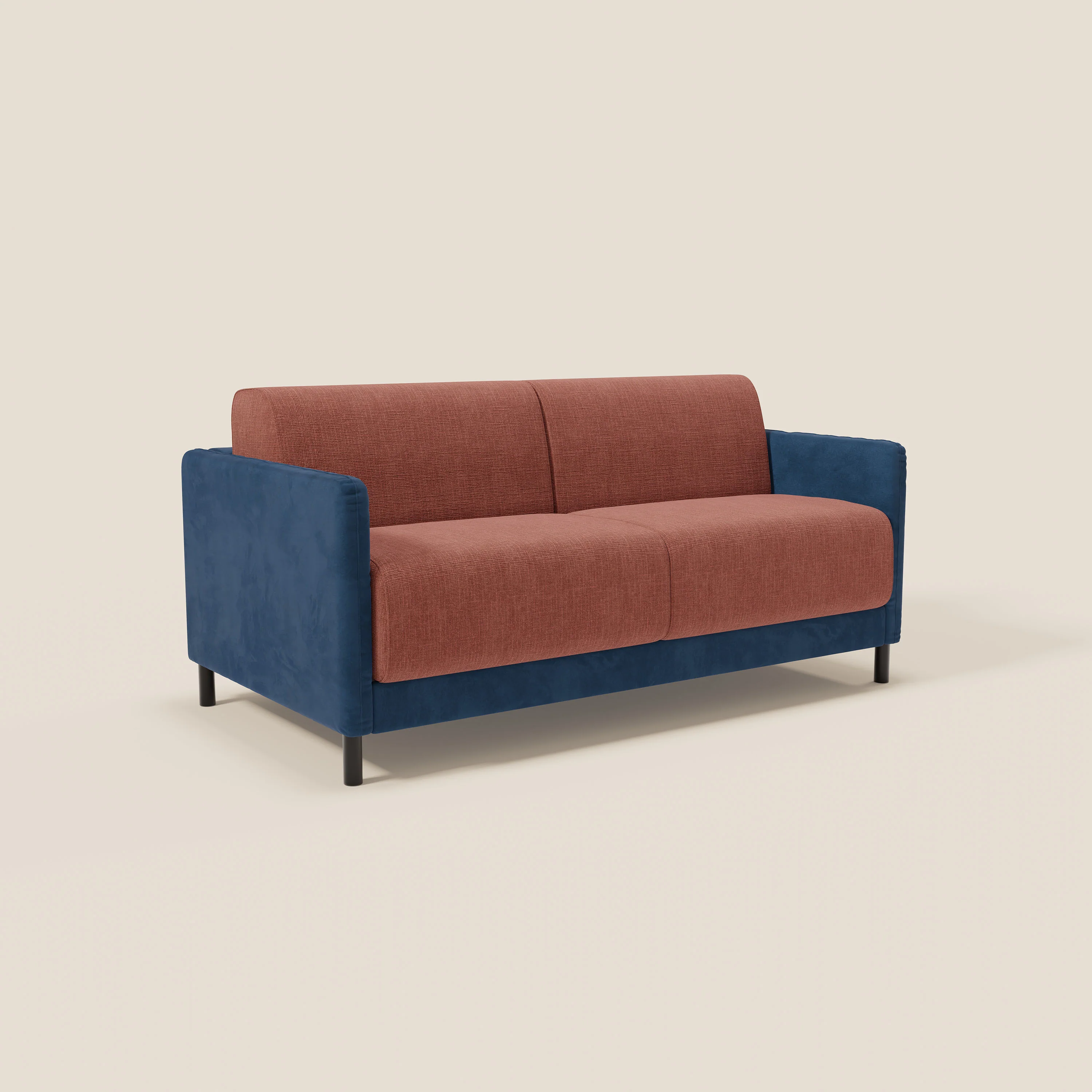 Narciso canapé convertible design avec matelas H18 cm, bicolor, structure en microfibre antitache et revêtement en élégant tissu imperméable T06 bleu - corail - Image 3