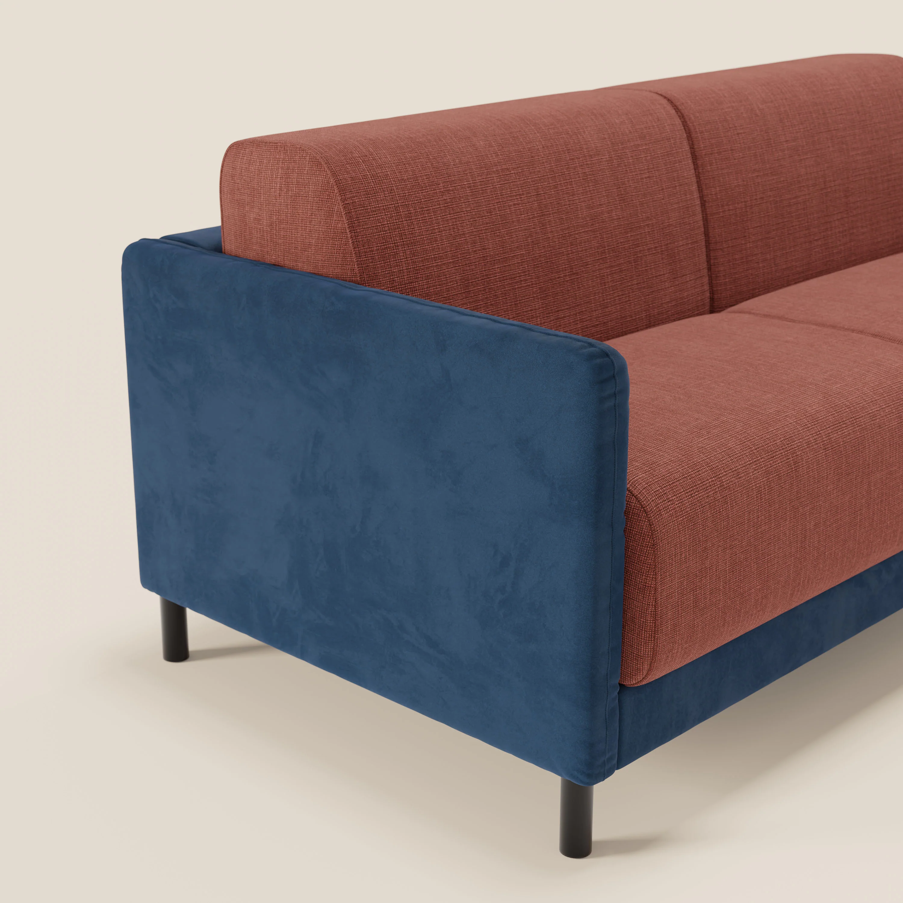 Narciso canapé convertible design avec matelas H18 cm, bicolor, structure en microfibre antitache et revêtement en élégant tissu imperméable T06 bleu - corail - Image 4