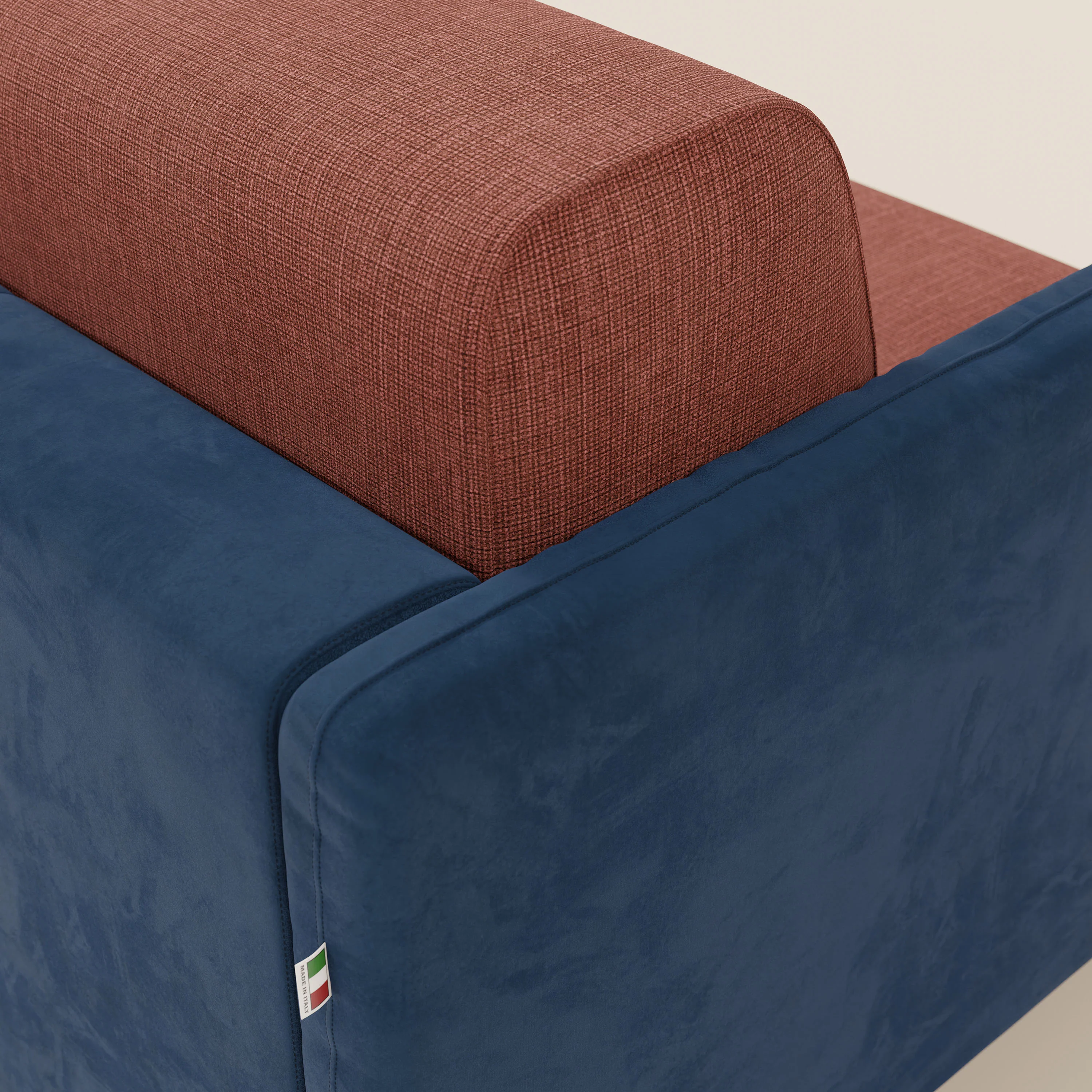 Narciso canapé convertible design avec matelas H18 cm, bicolor, structure en microfibre antitache et revêtement en élégant tissu imperméable T06 bleu - corail - Image 8