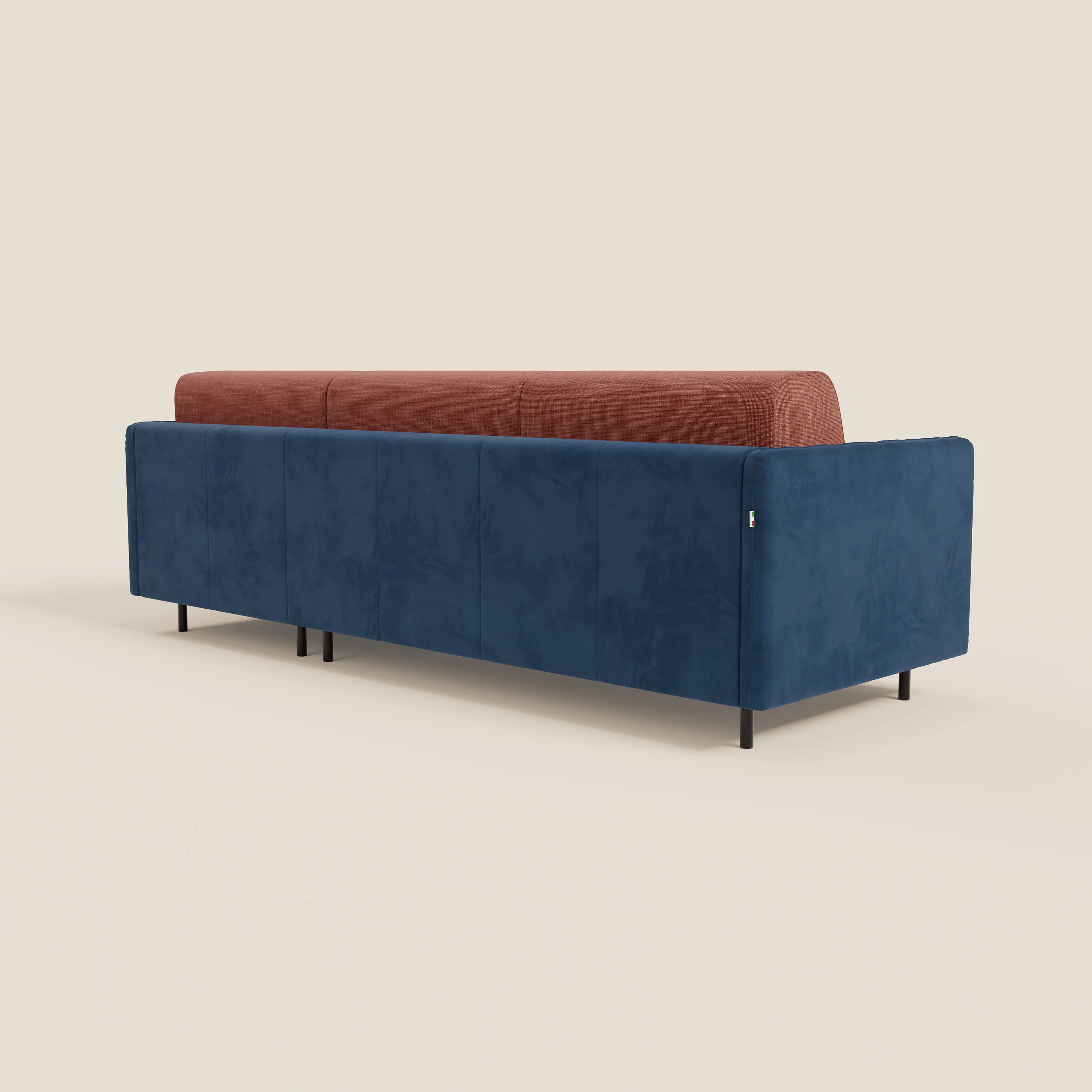 Narciso canapé d'angle convertible avec matelas H18 cm et chaise longue coffre en tissu bicouleur T11 et T06 bleu - corail - Image 7
