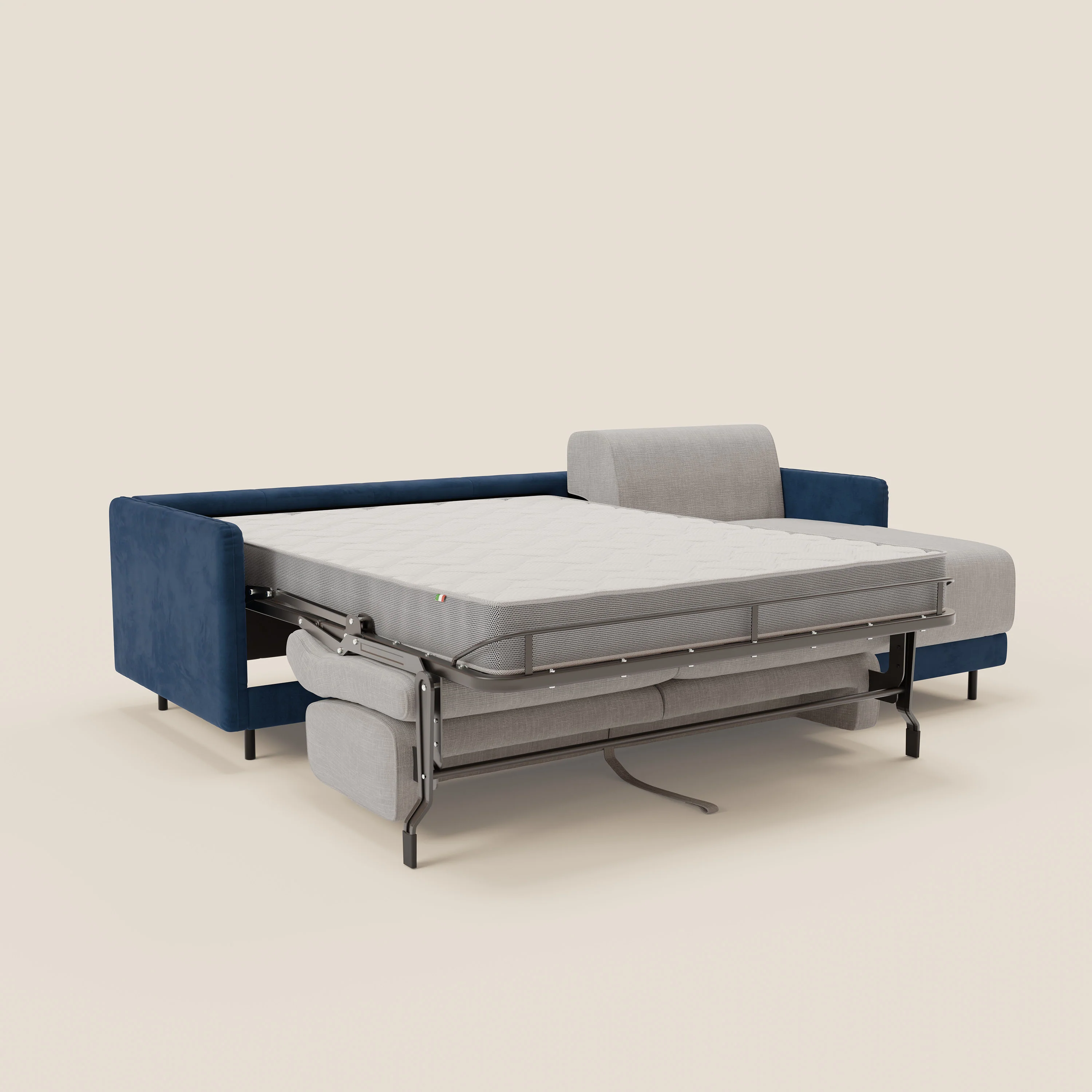Narciso canapé d'angle convertible avec matelas H18 cm et chaise longue coffre en tissu bicouleur T11 et T06 bleu - gris clair - Image 10