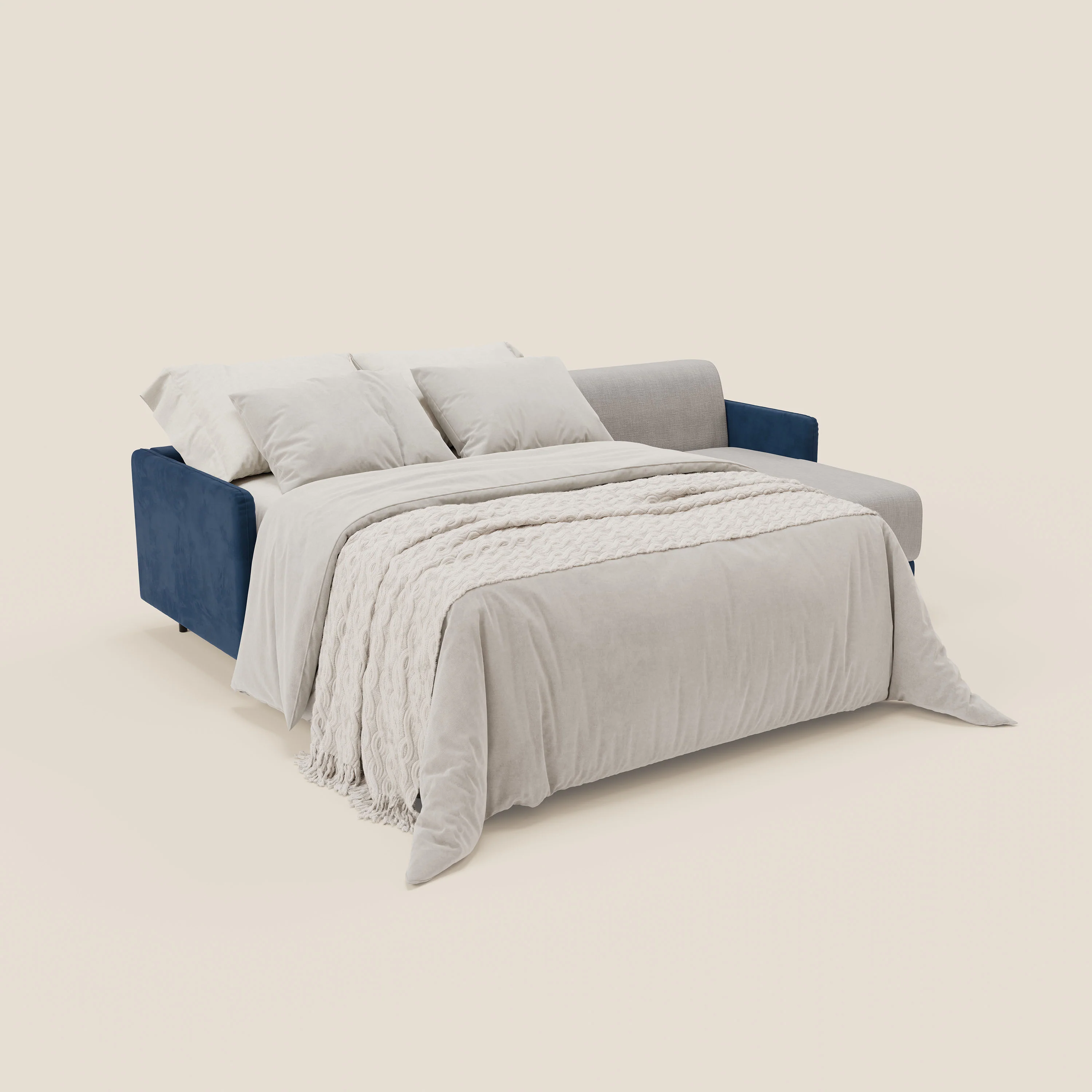 Narciso canapé d'angle convertible avec matelas H18 cm et chaise longue coffre en tissu bicouleur T11 et T06 bleu - gris clair - Image 2