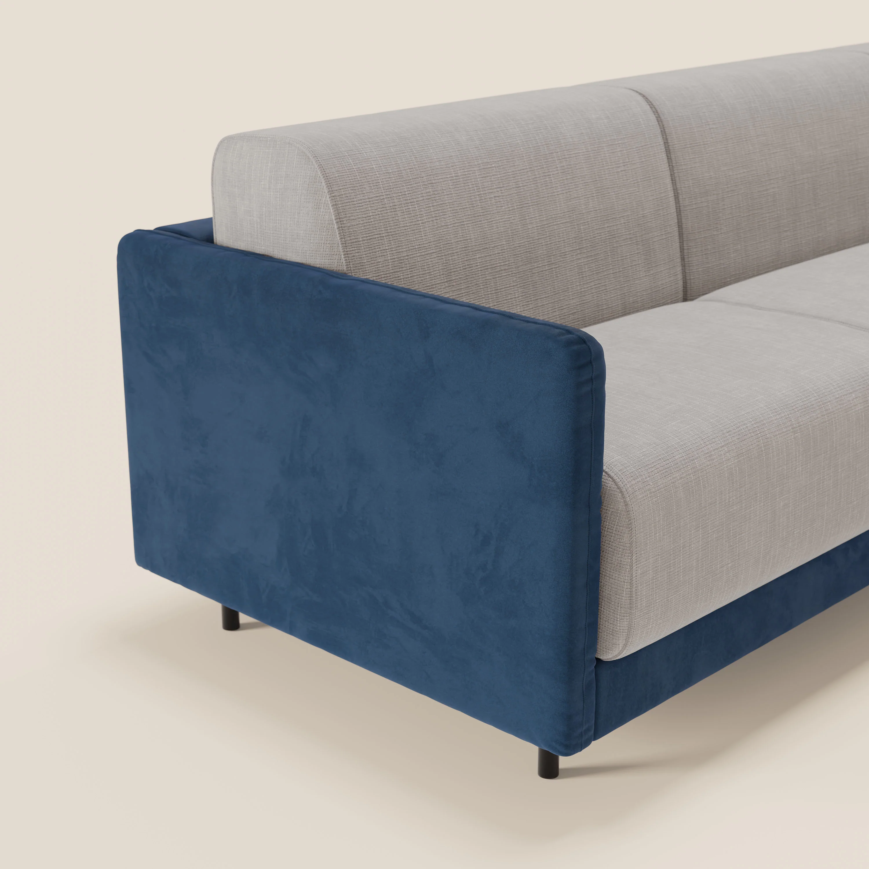 Narciso canapé d'angle convertible avec matelas H18 cm et chaise longue coffre en tissu bicouleur T11 et T06 bleu - gris clair - Image 4