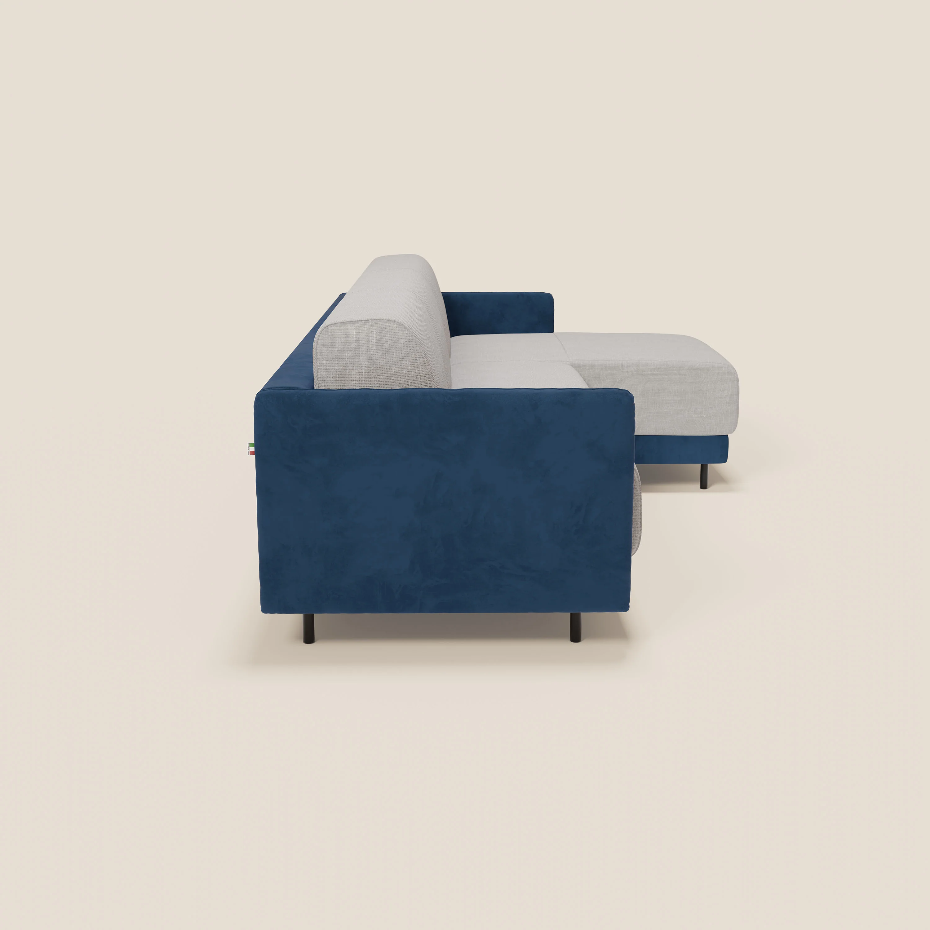 Narciso canapé d'angle convertible avec matelas H18 cm et chaise longue coffre en tissu bicouleur T11 et T06 bleu - gris clair - Image 6