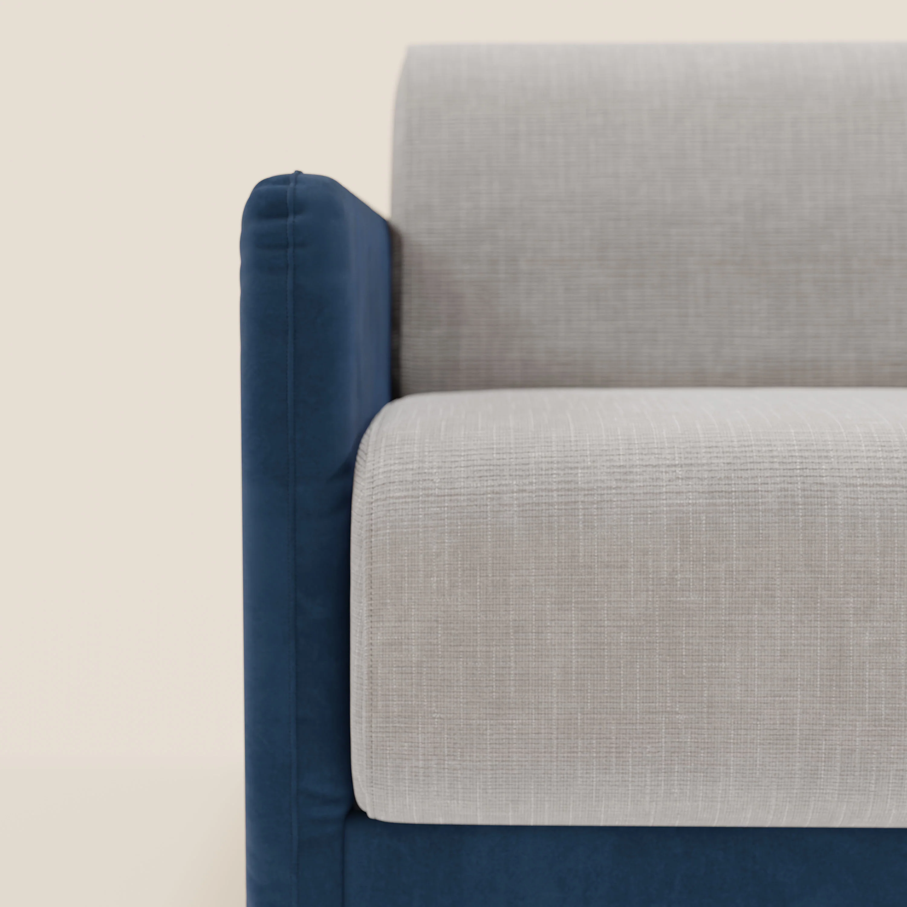 Narciso canapé d'angle convertible avec matelas H18 cm et chaise longue coffre en tissu bicouleur T11 et T06 bleu - gris clair - Image 8