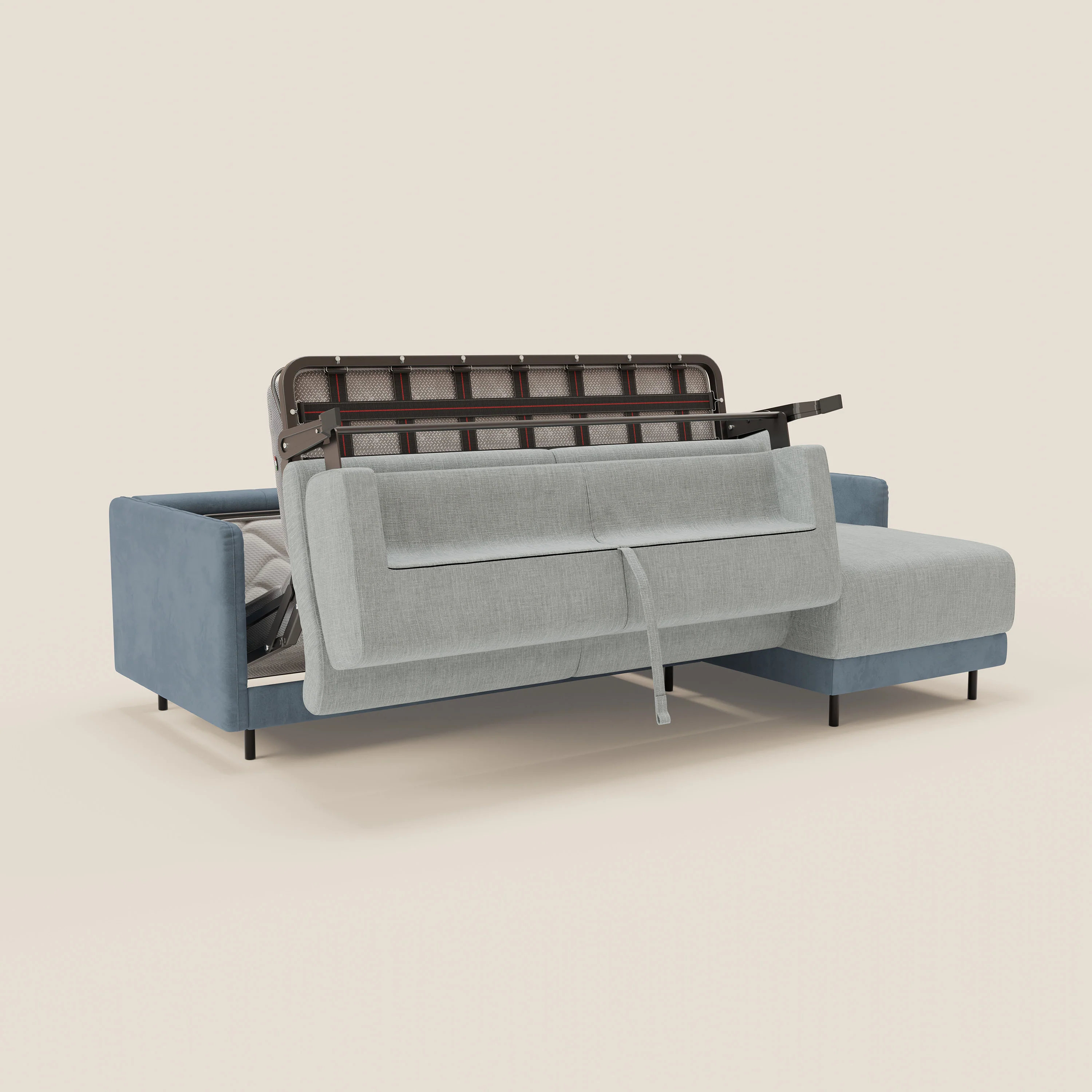 Narciso canapé d'angle convertible avec matelas H18 cm et chaise longue coffre en tissu bicouleur T11 et T06 bleu pastel - bleu glacier - Image 10