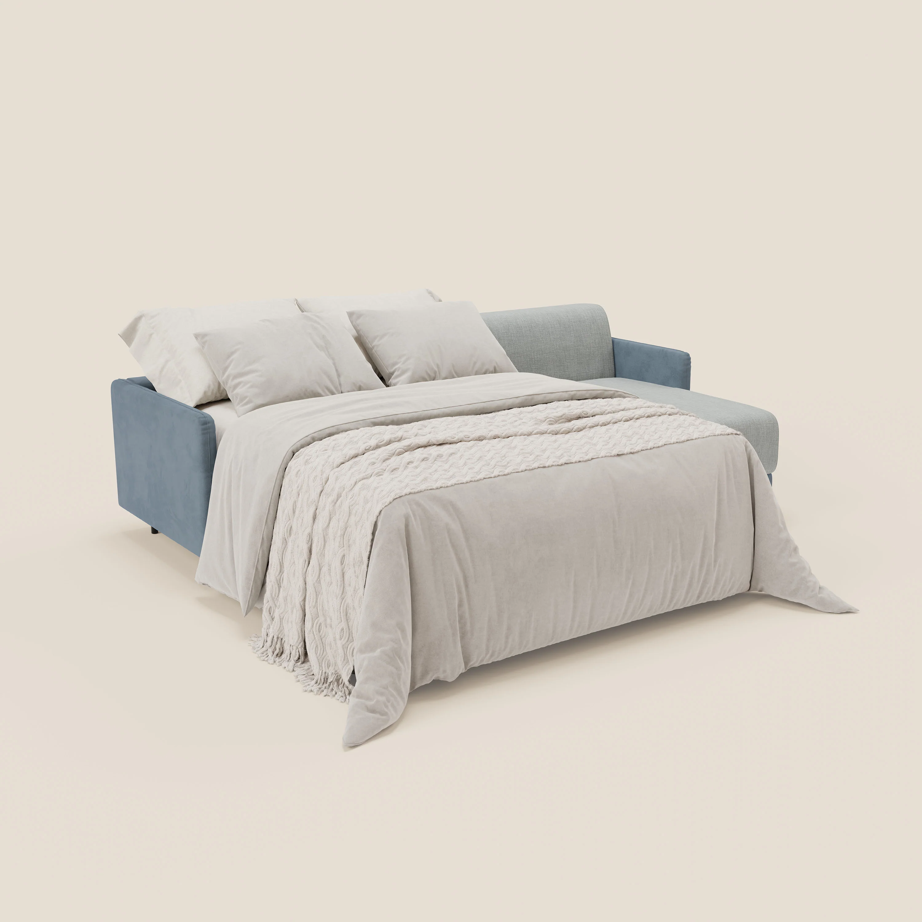 Narciso canapé d'angle convertible avec matelas H18 cm et chaise longue coffre en tissu bicouleur T11 et T06 bleu pastel - bleu glacier - Image 2