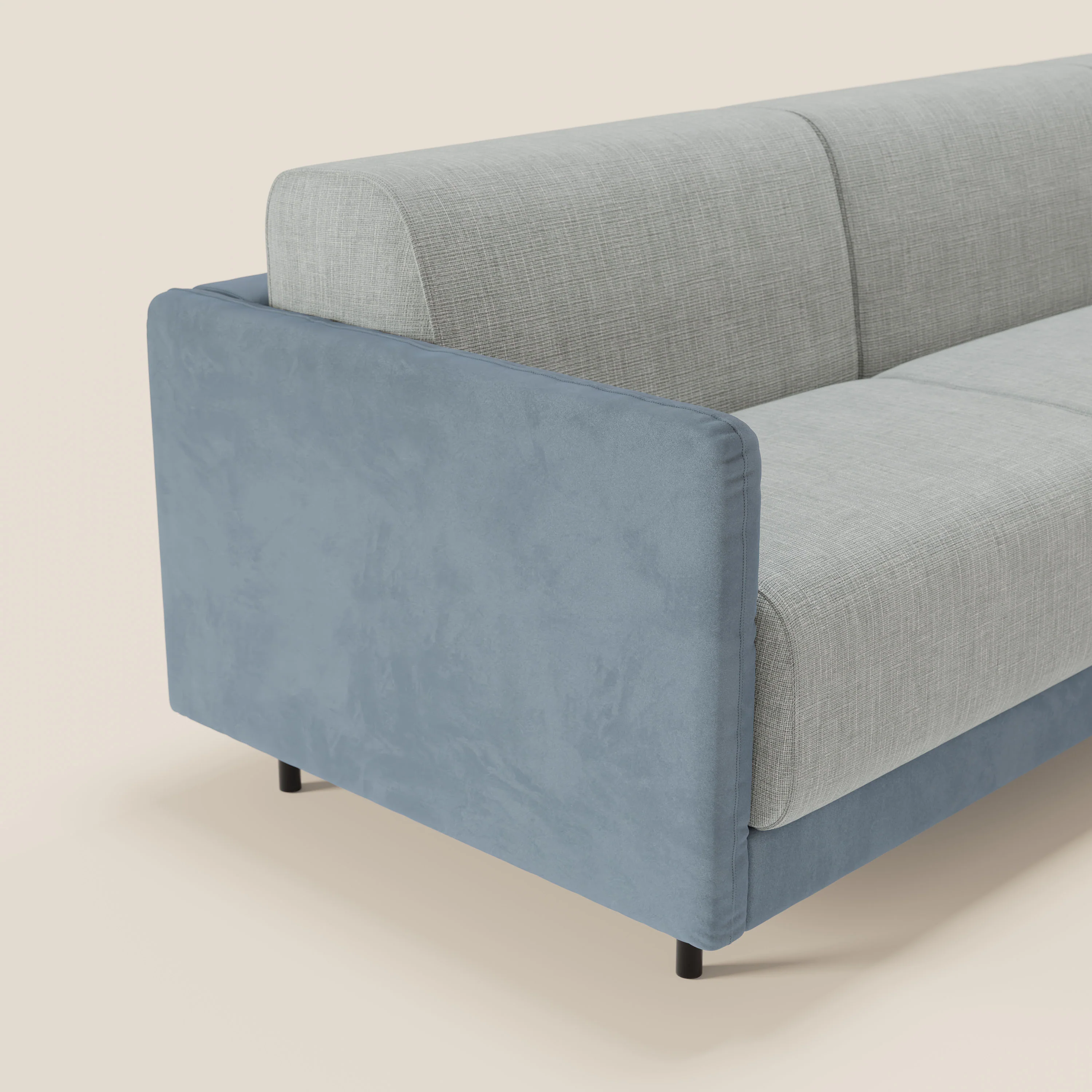 Narciso canapé d'angle convertible avec matelas H18 cm et chaise longue coffre en tissu bicouleur T11 et T06 bleu pastel - bleu glacier - Image 4