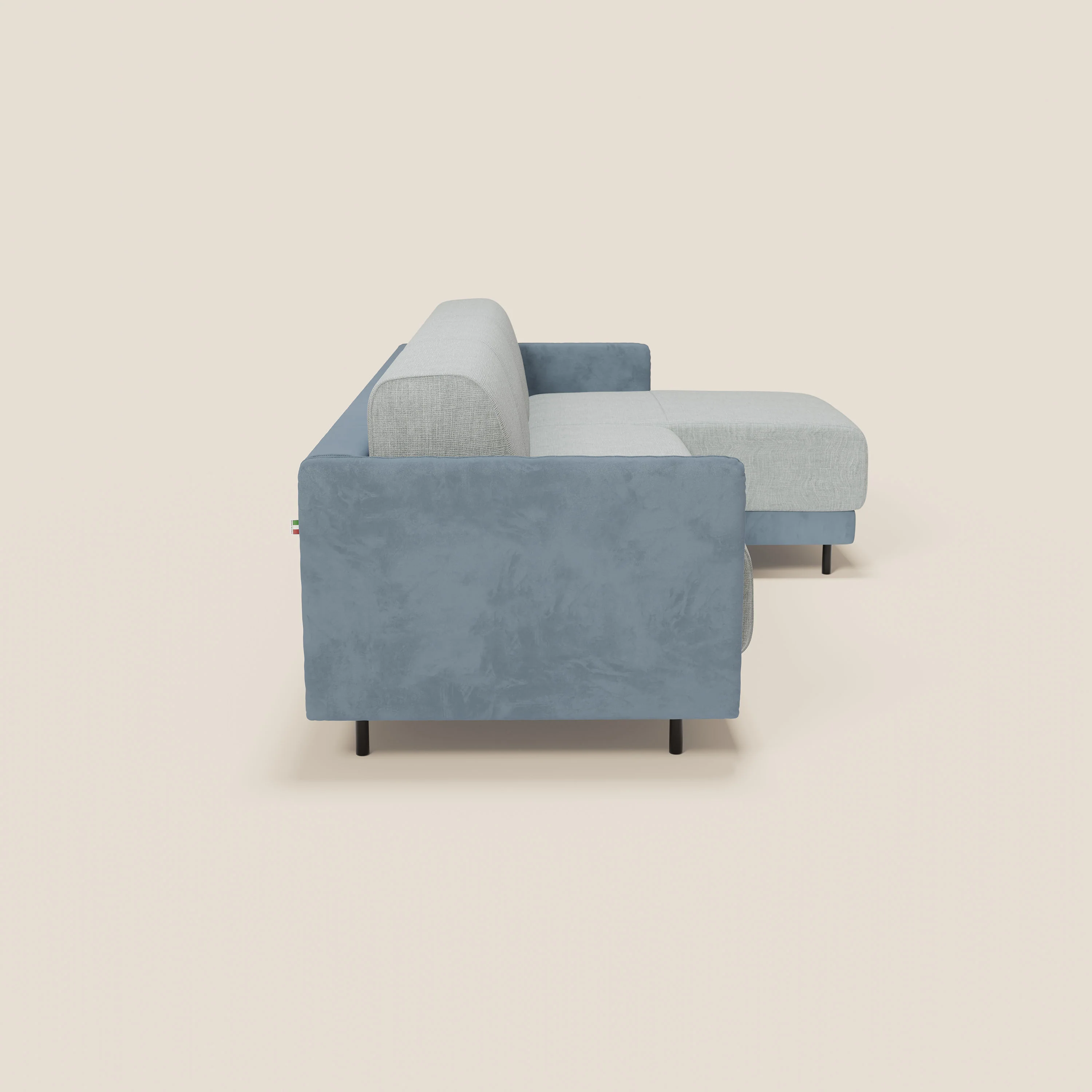 Narciso canapé d'angle convertible avec matelas H18 cm et chaise longue coffre en tissu bicouleur T11 et T06 bleu pastel - bleu glacier - Image 6