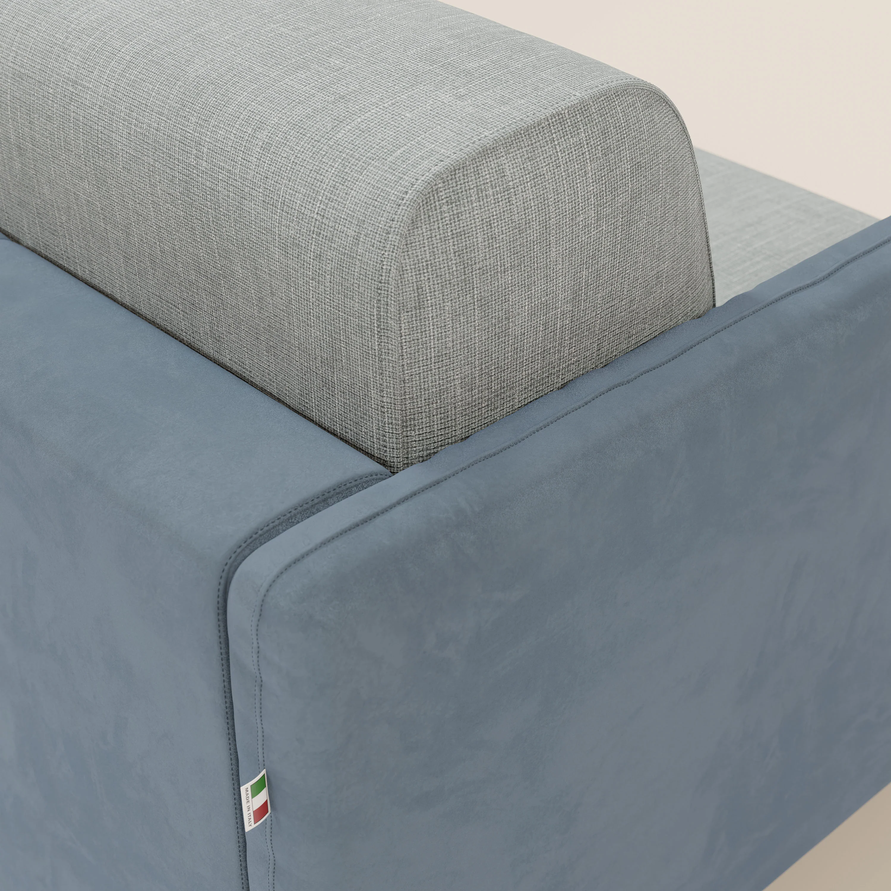 Narciso canapé d'angle convertible avec matelas H18 cm et chaise longue coffre en tissu bicouleur T11 et T06 bleu pastel - bleu glacier - Image 8