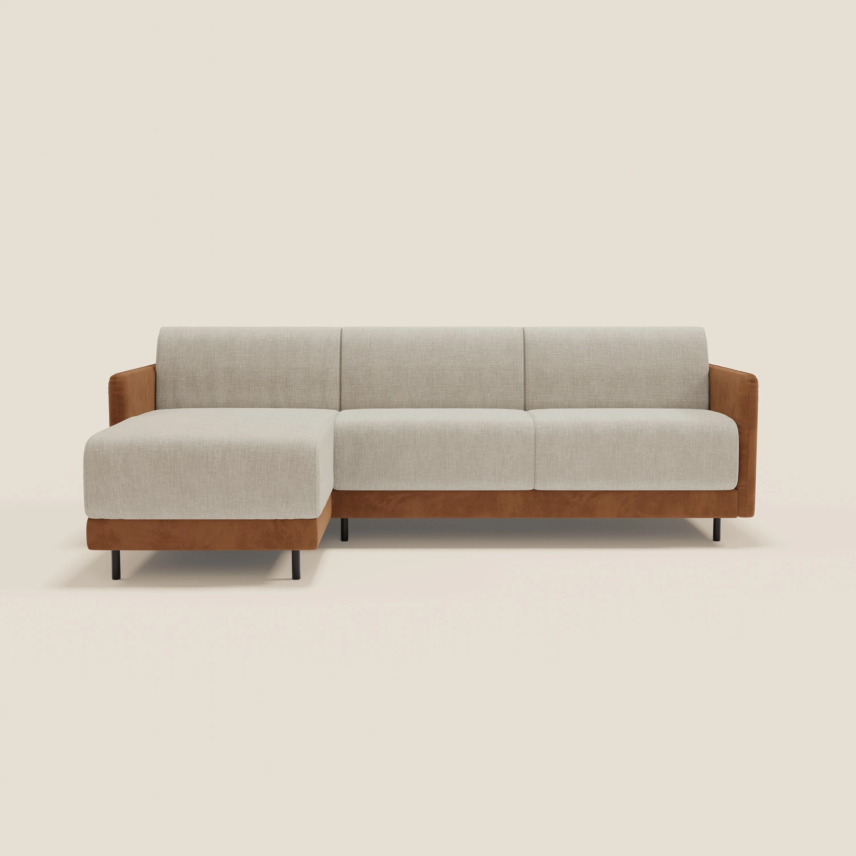 Narciso canapé d'angle convertible avec matelas H18 cm et chaise longue coffre en tissu bicouleur T11 et T06 cuir - crème - Image 12