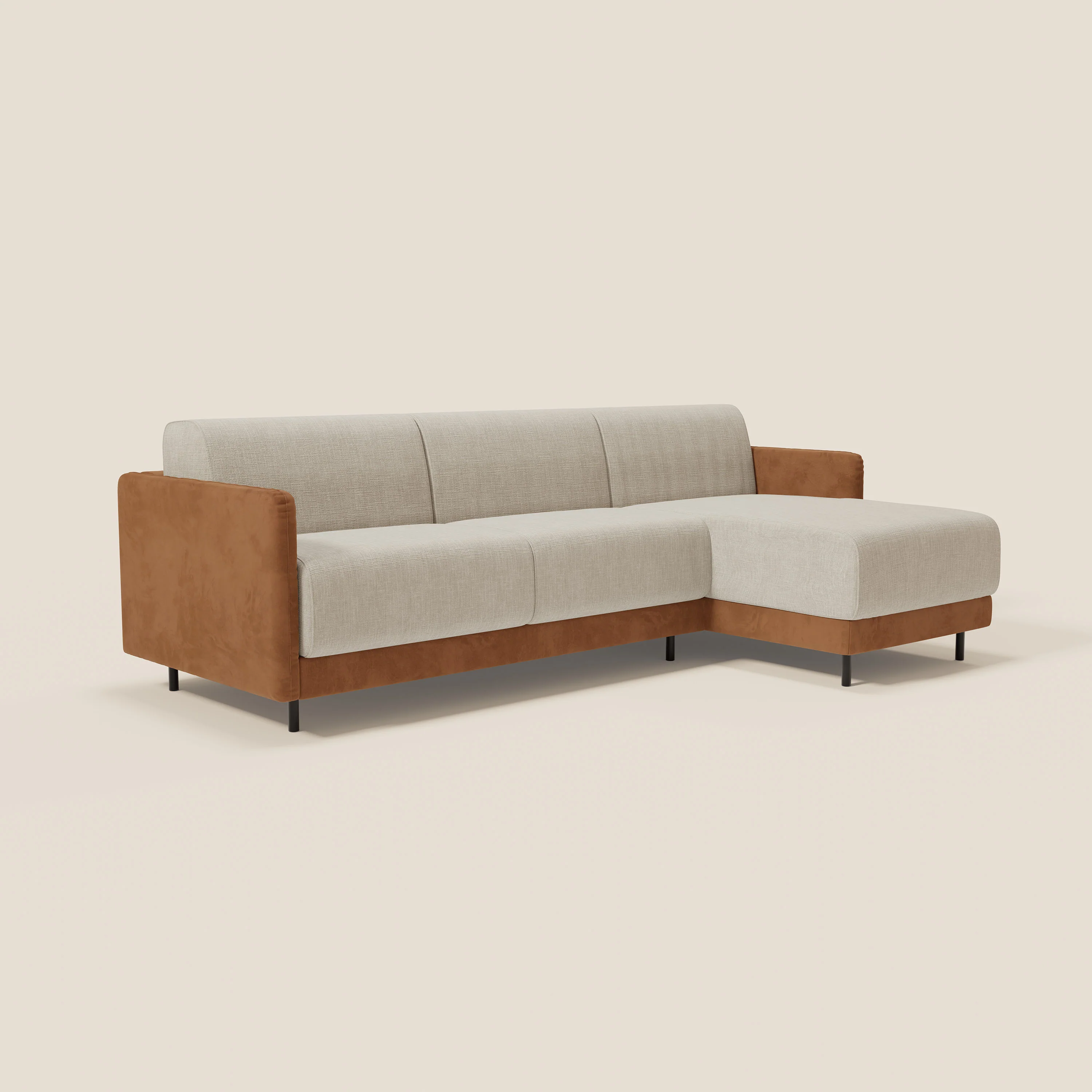 Narciso canapé d'angle convertible avec matelas H18 cm et chaise longue coffre en tissu bicouleur T11 et T06 cuir - crème - Image 3