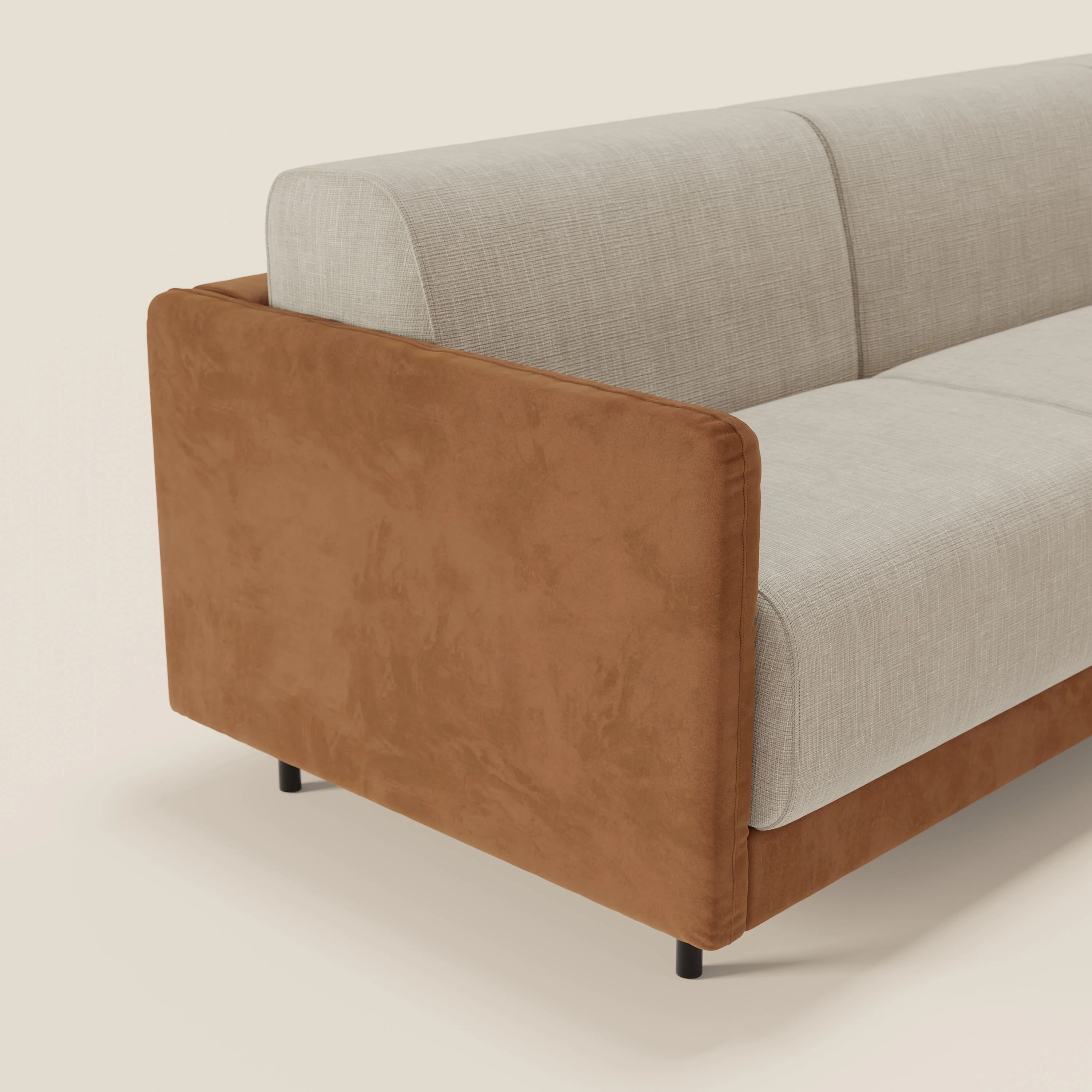 Narciso canapé d'angle convertible avec matelas H18 cm et chaise longue coffre en tissu bicouleur T11 et T06 cuir - crème - Image 4