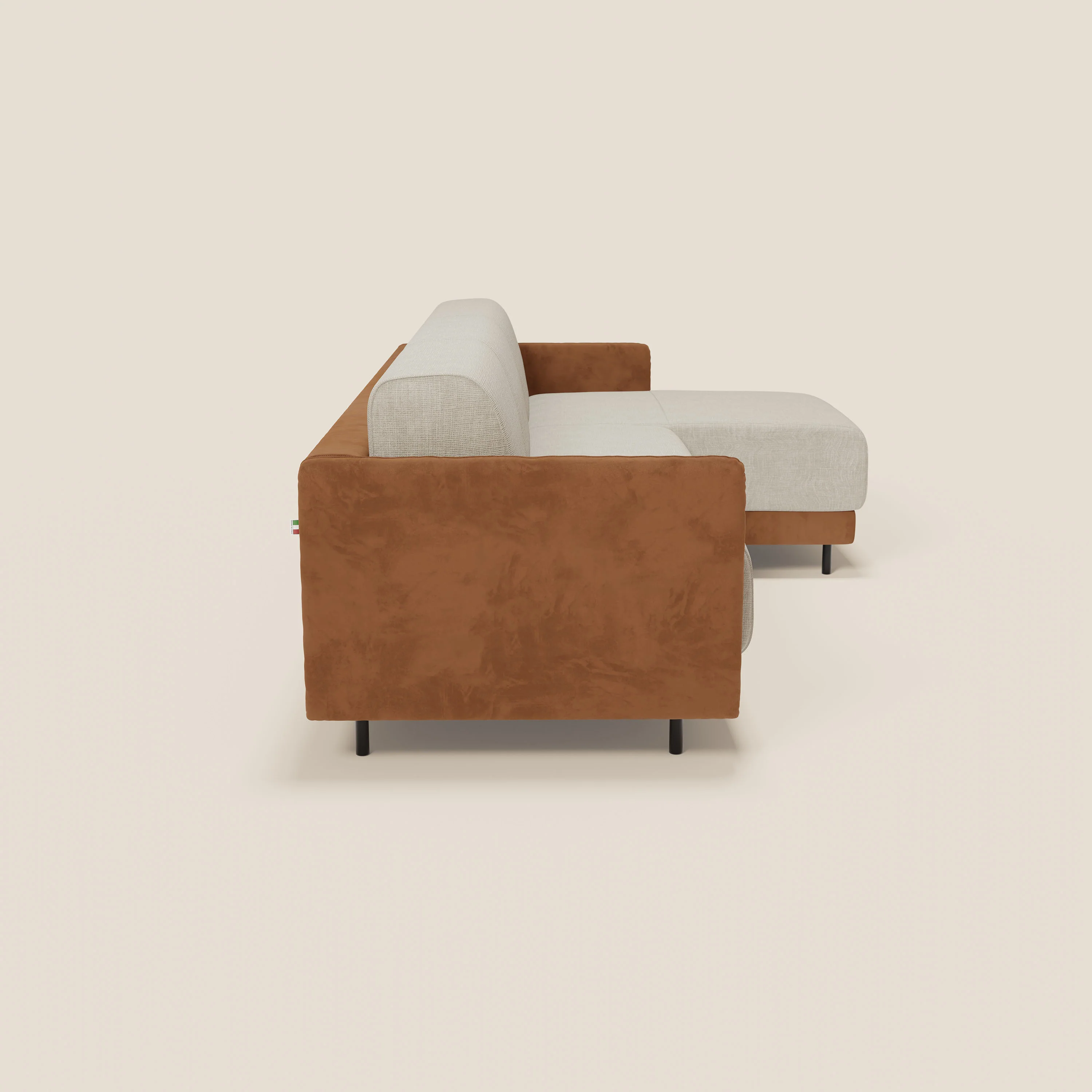 Narciso canapé d'angle convertible avec matelas H18 cm et chaise longue coffre en tissu bicouleur T11 et T06 cuir - crème - Image 6