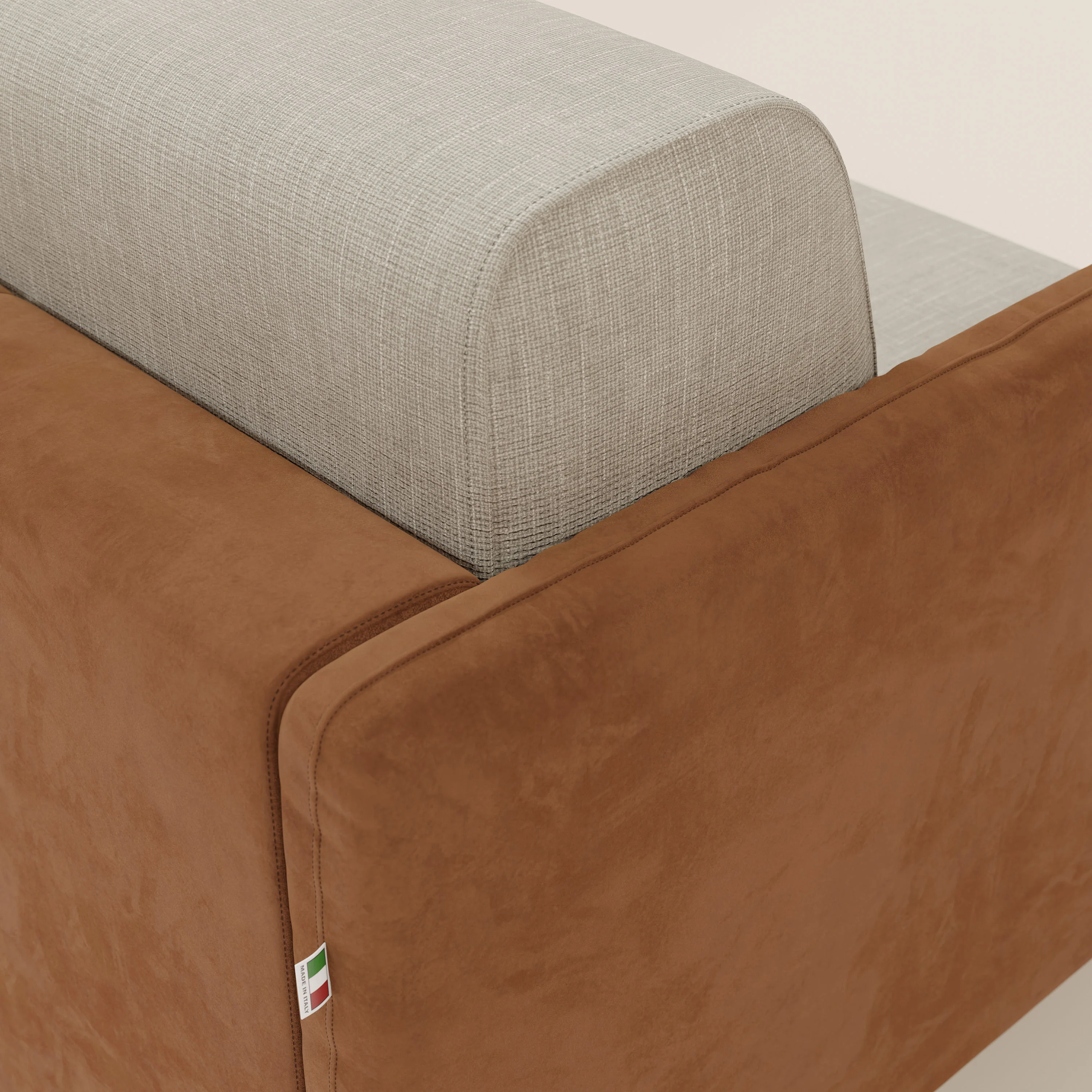 Narciso canapé d'angle convertible avec matelas H18 cm et chaise longue coffre en tissu bicouleur T11 et T06 cuir - crème - Image 8